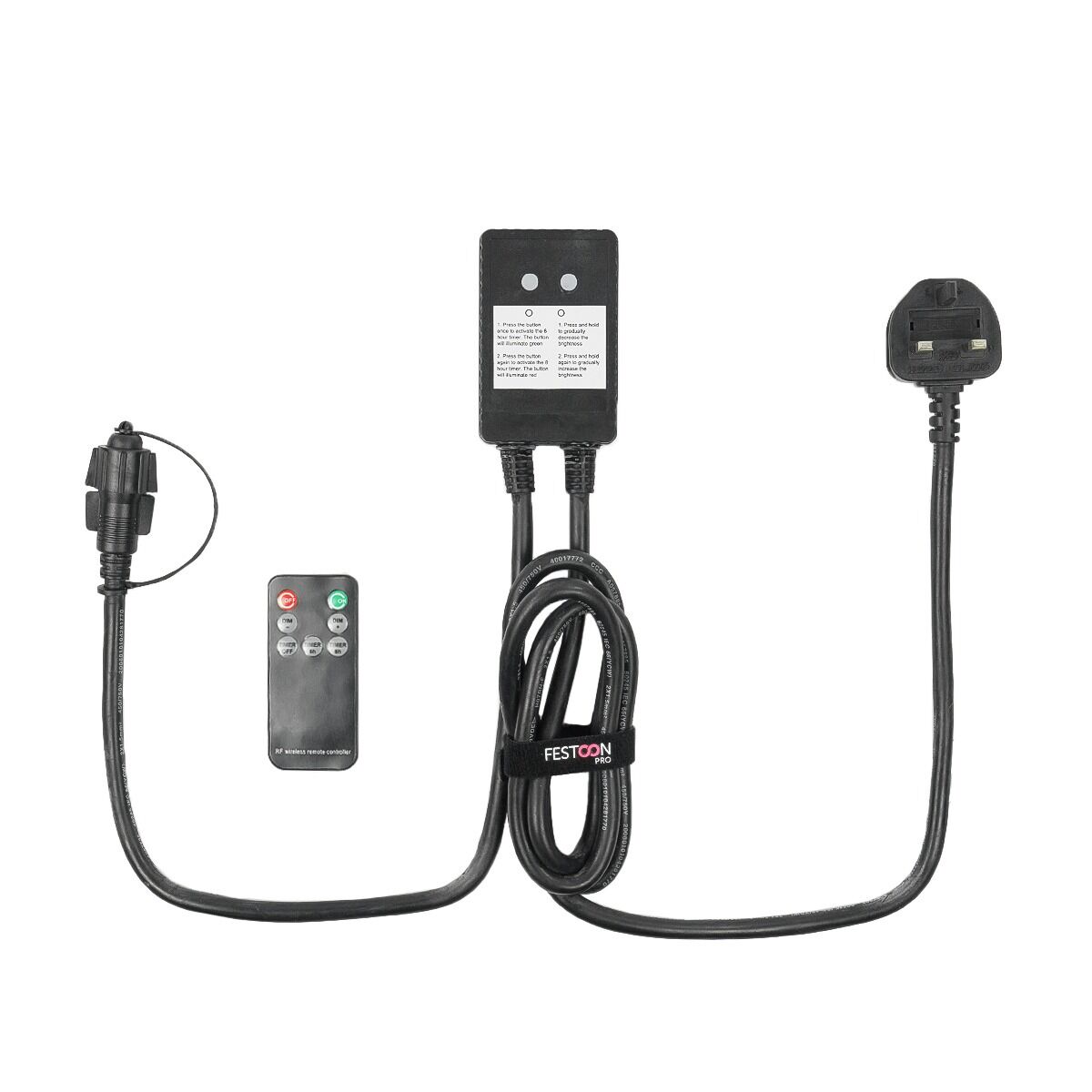 FestoonPro® 2m Black Starter Cable with LED Dimmer and Remote Control image 1