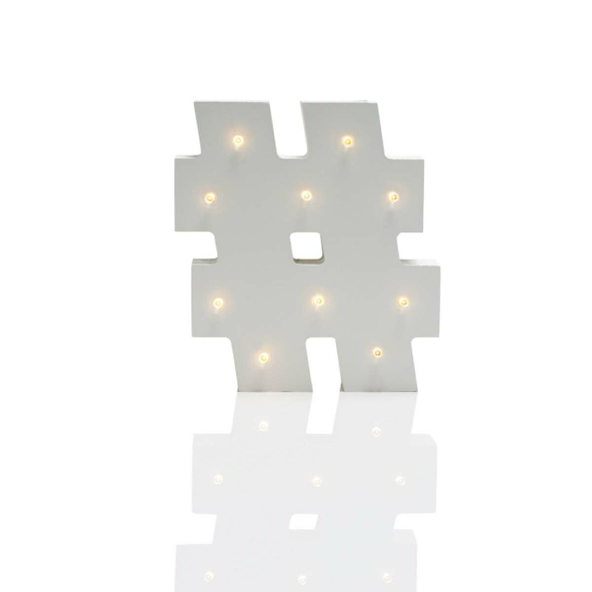 Wooden 'Hashtag' Battery Light Up Circus Letter, Warm White LEDs, 16cm image 2