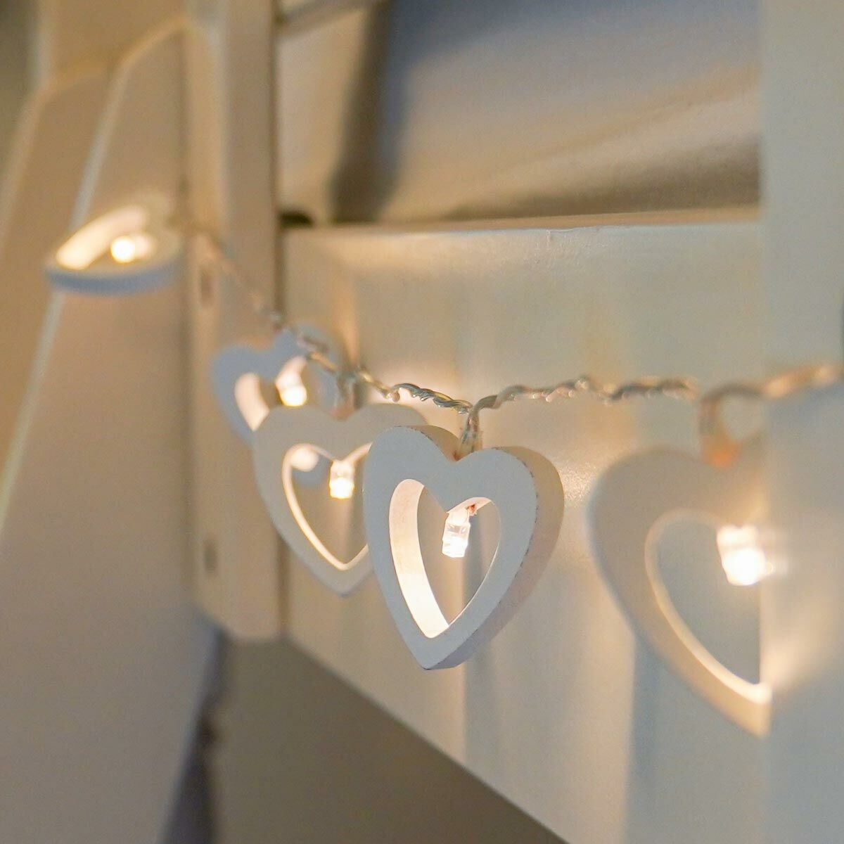 Battery Wooden Heart Fairy Lights, 10 Warm White LEDs image 3
