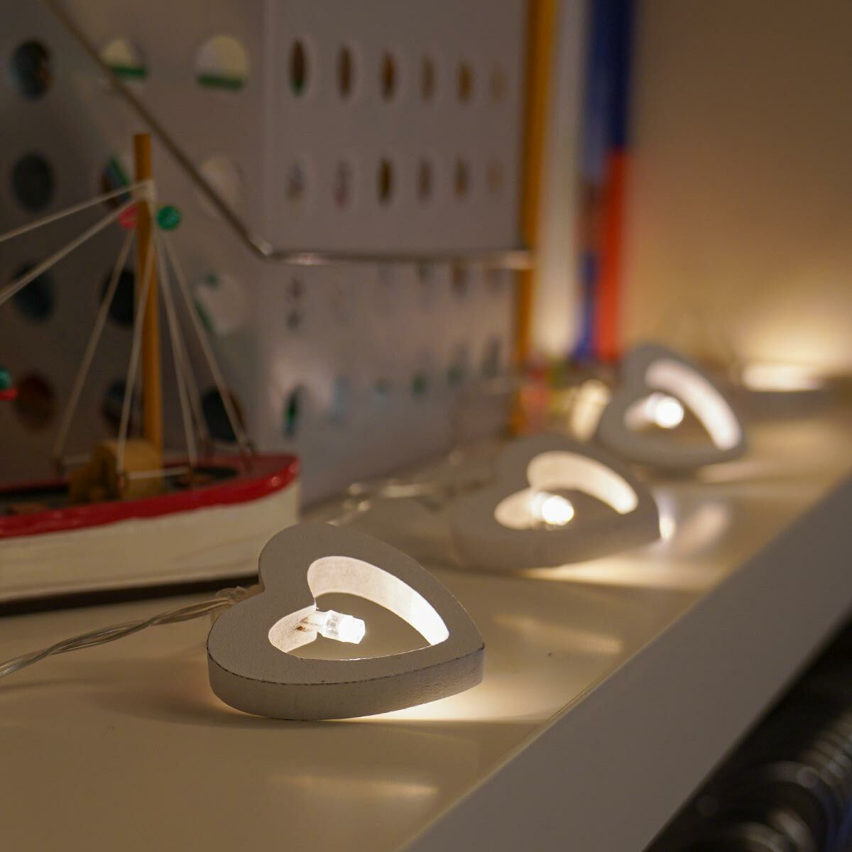 Battery Wooden Heart Fairy Lights, 10 Warm White LEDs image 4