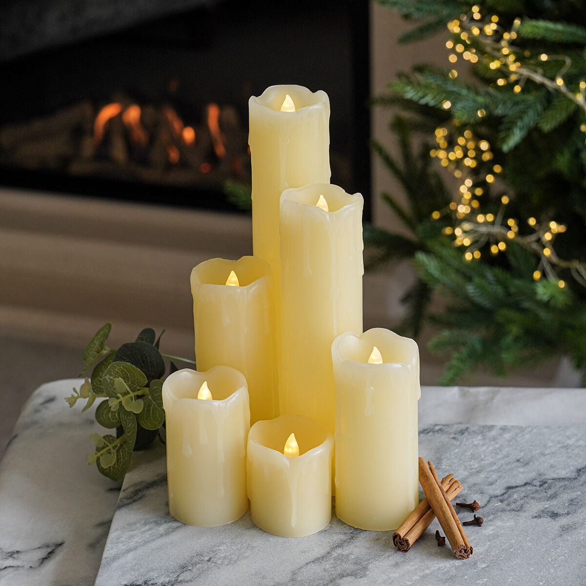6 Battery Flickering Dripping Wax Pillar LED Candles image 2