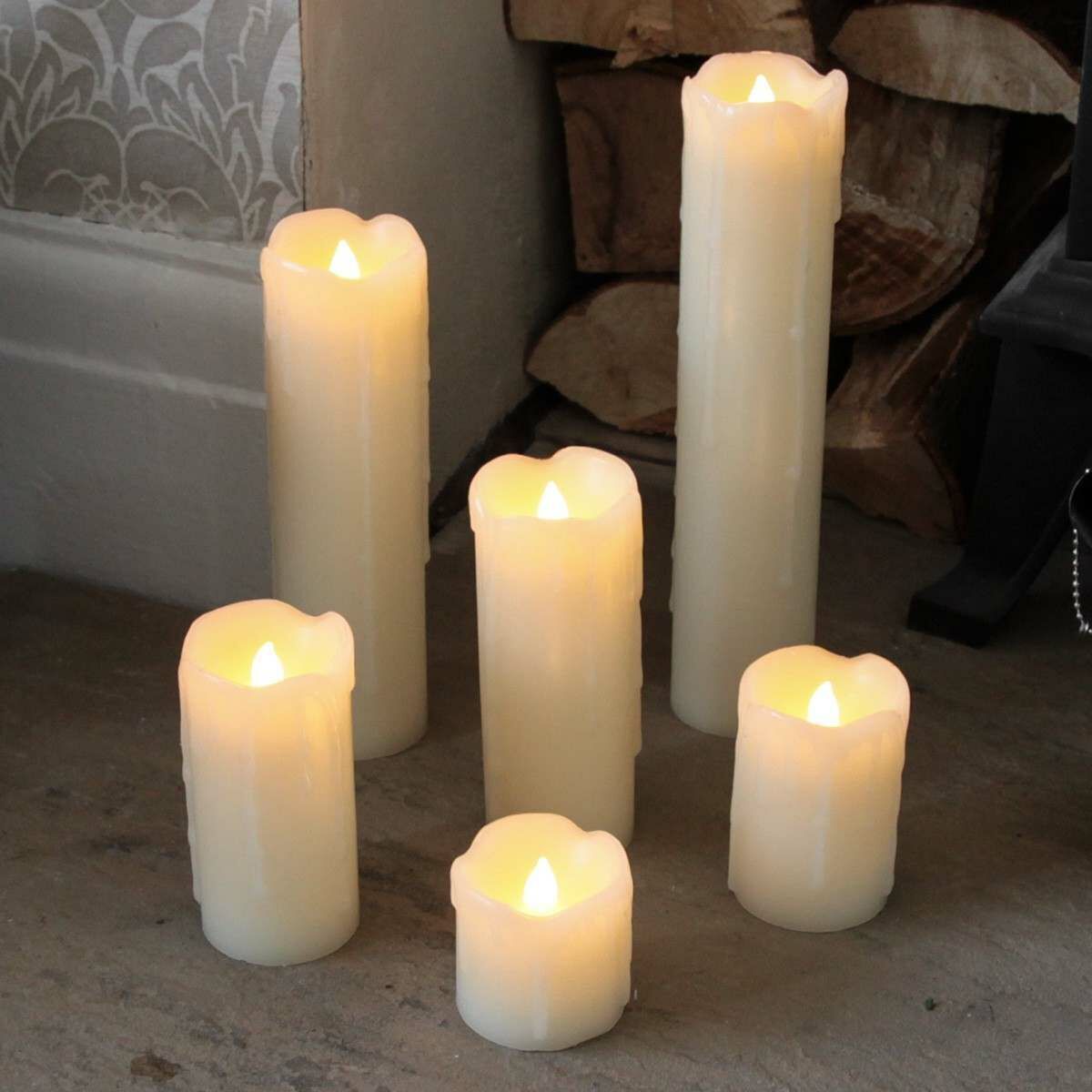 6 Battery Flickering Dripping Wax Pillar LED Candles image 1