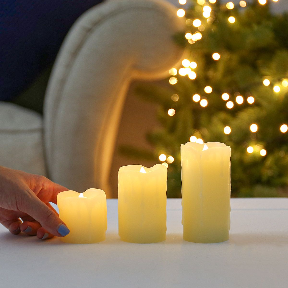 3 Battery Operated Flickering Wax Pillar LED Candles image 3