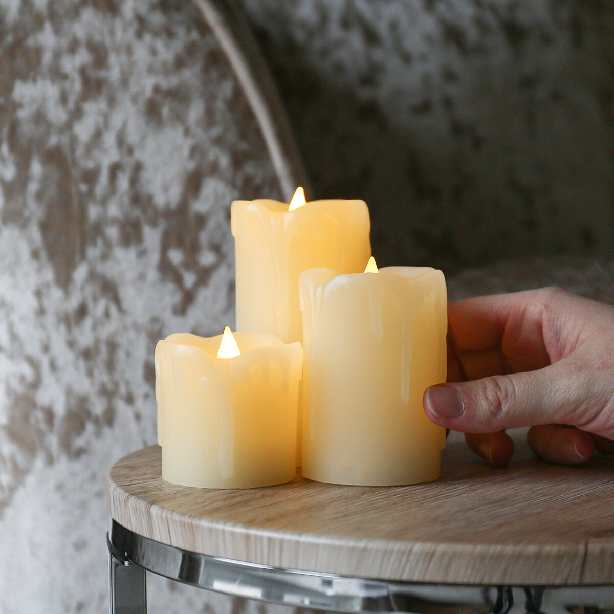 3 Battery Operated Flickering Wax Pillar LED Candles image 1
