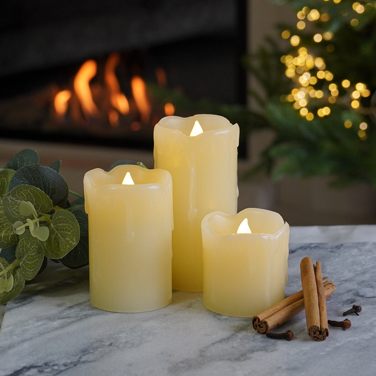 3 Battery Operated Flickering Wax Pillar LED Candles image 2
