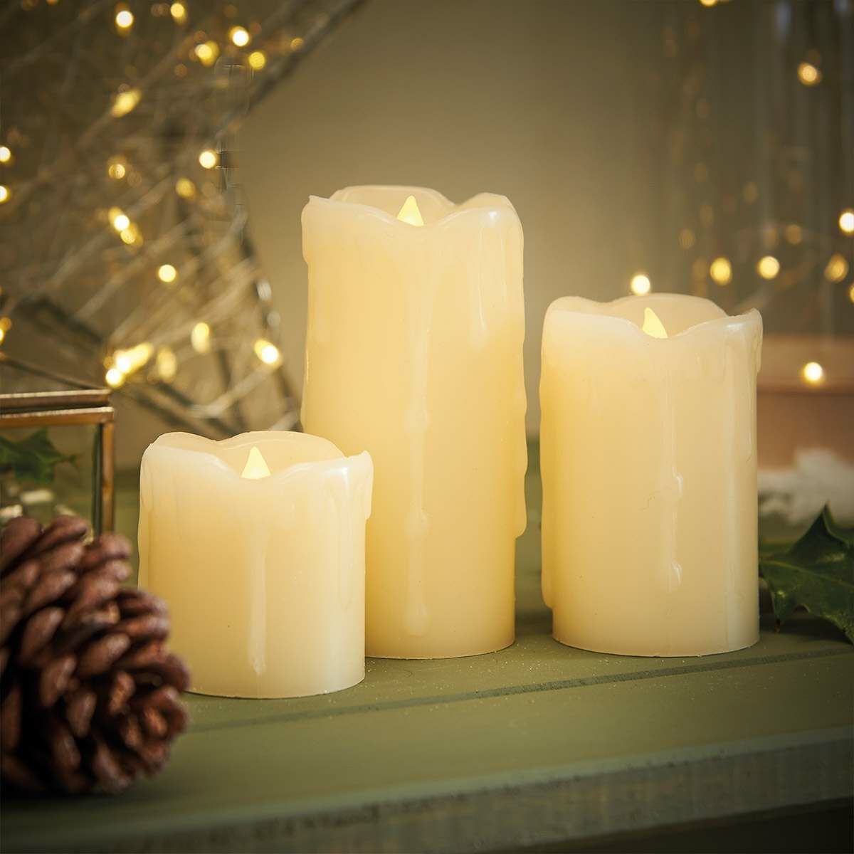 3 Battery Operated Flickering Wax Pillar LED Candles image 6