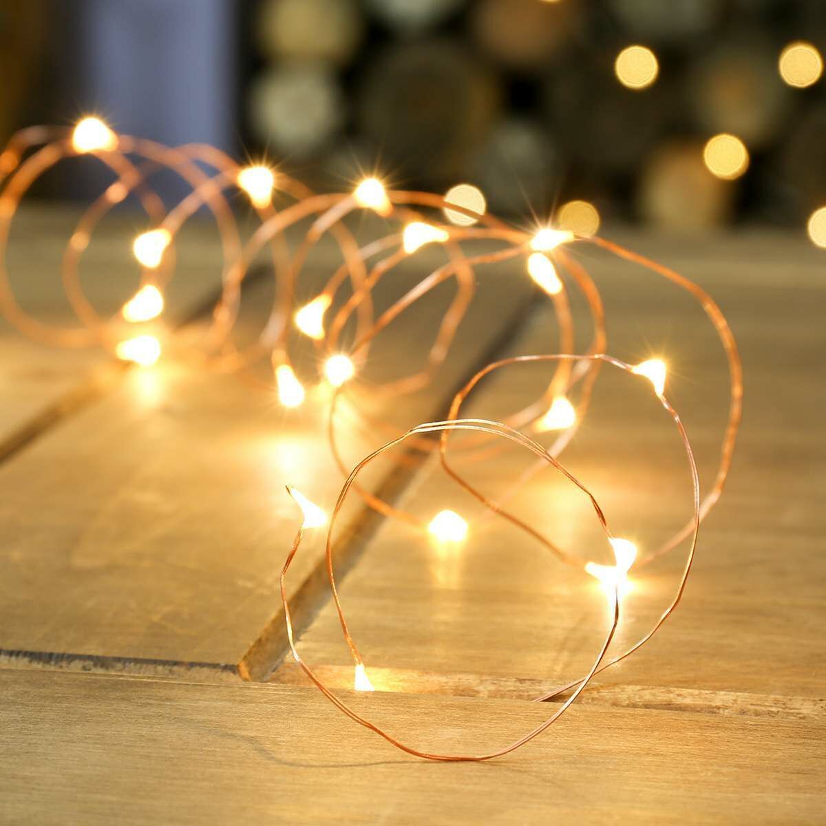 2m Battery Copper Firefly Wire Fairy Lights, 20 Warm White LEDs image 3