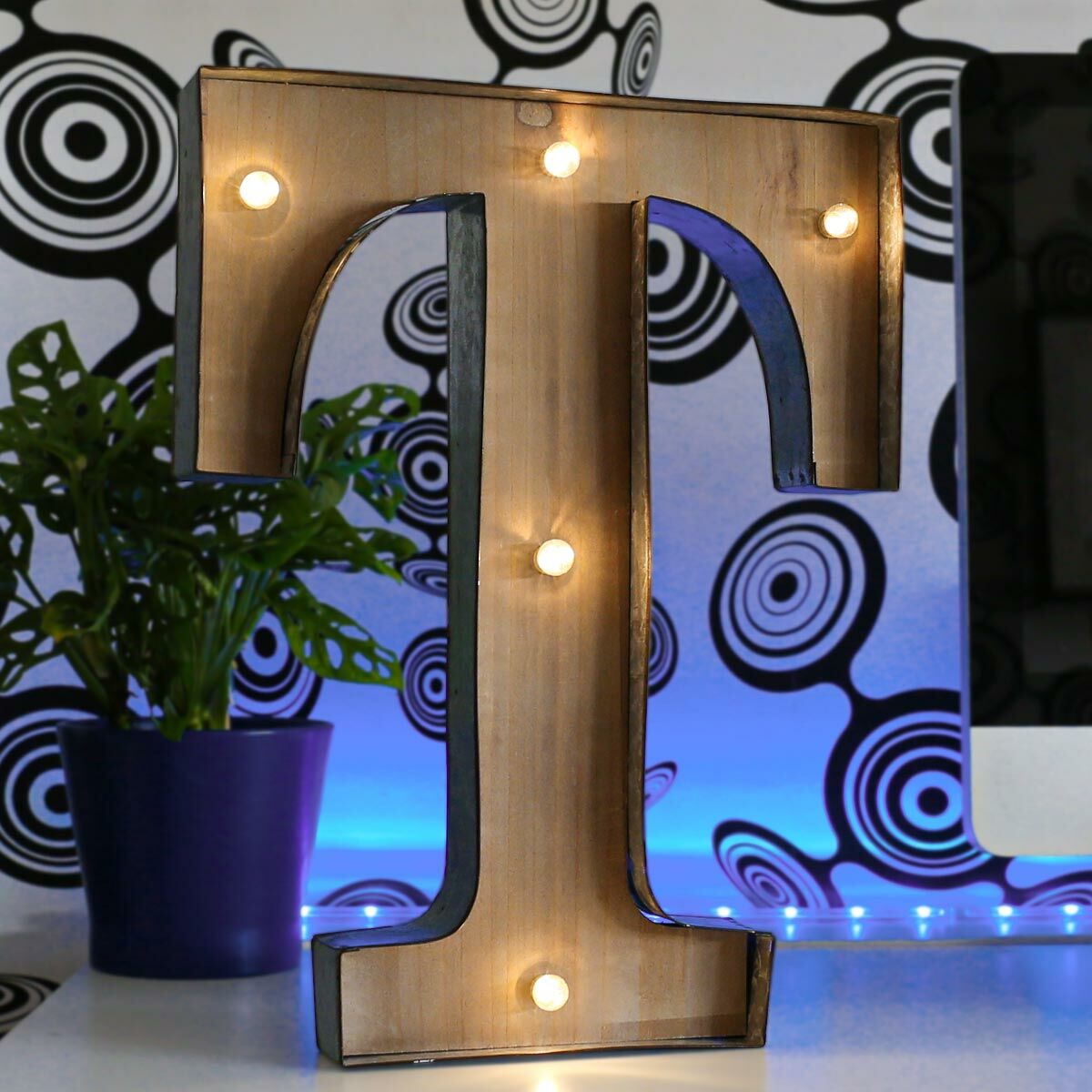 Wood & Metal 'T' Battery Light Up Circus Letter, 41cm image 1