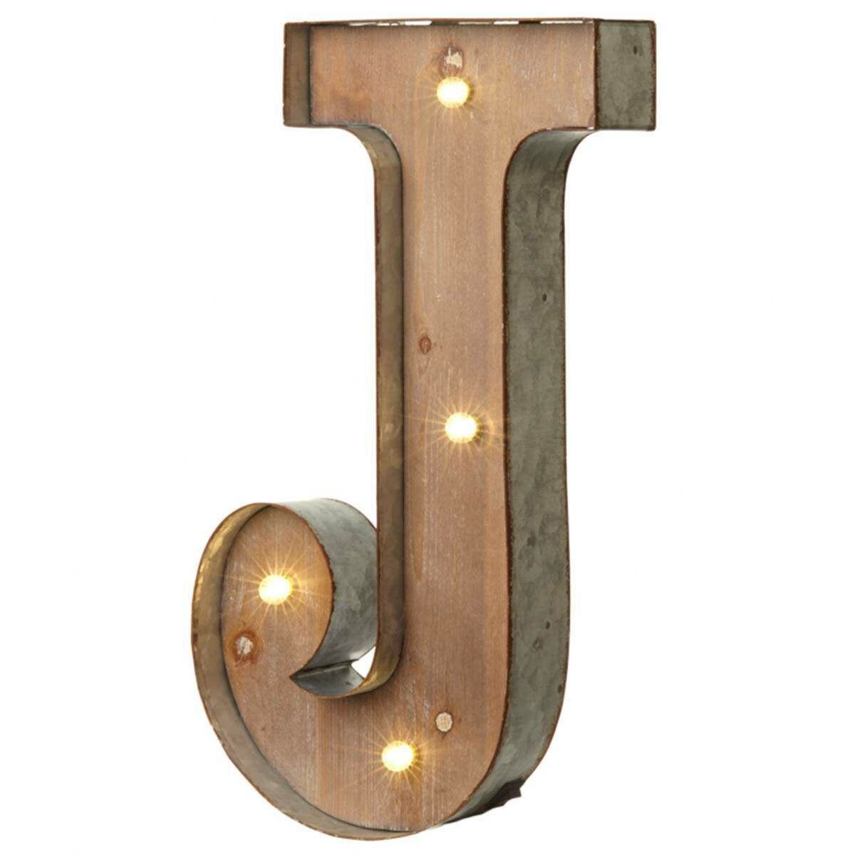 Wood & Metal 'J' Battery Light Up Circus Letter, 41.5cm image 1