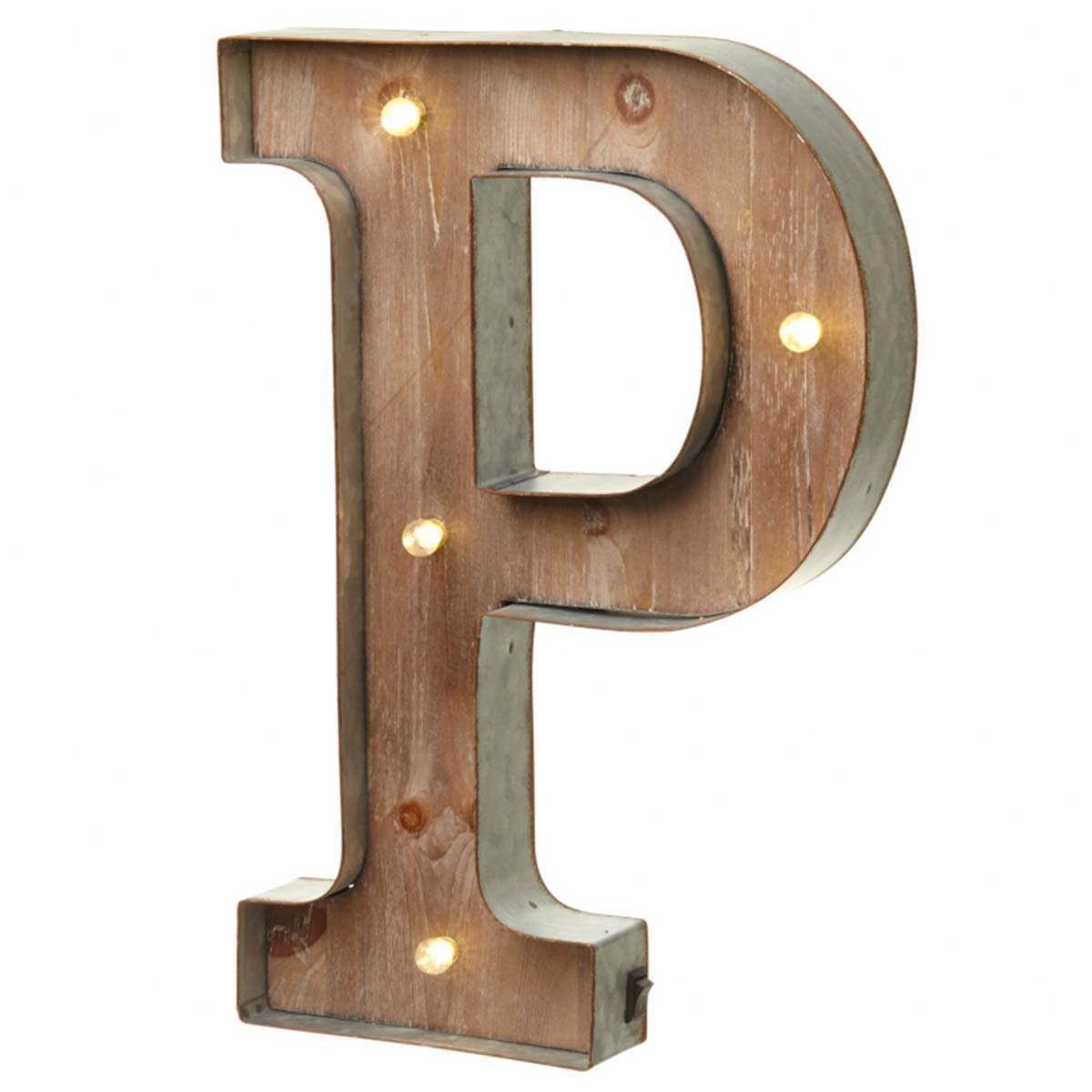 Wood & Metal 'P' Battery Light Up Circus Letter, 41cm image 3