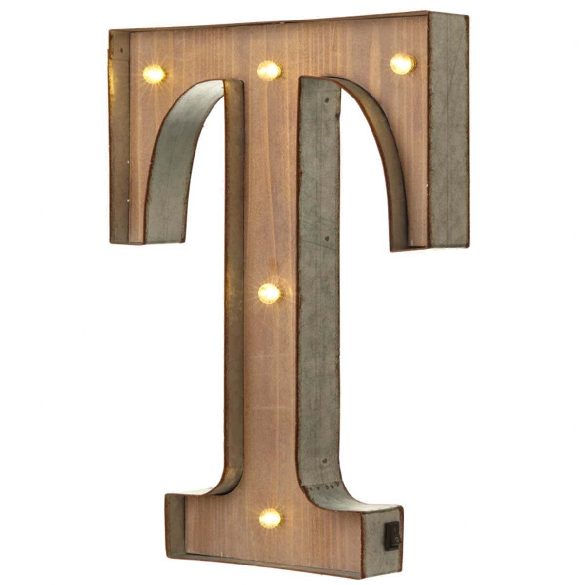 Wood & Metal 'T' Battery Light Up Circus Letter, 41cm image 2