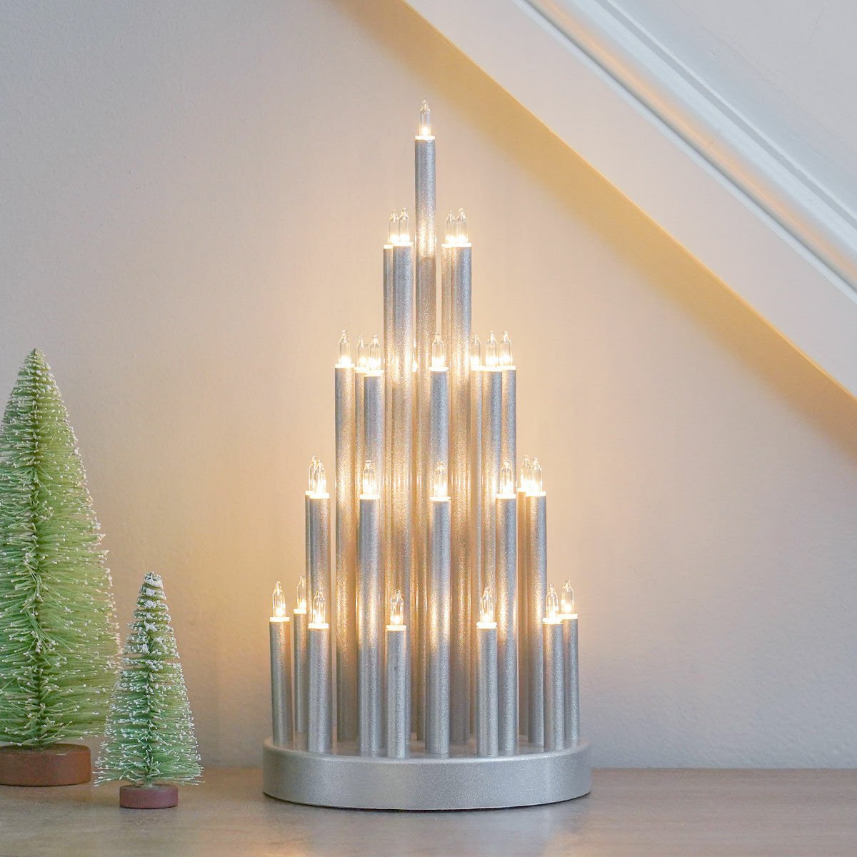 33cm Silver Tiered Effect Candle Bridge, 33 Warm White LEDs image 1