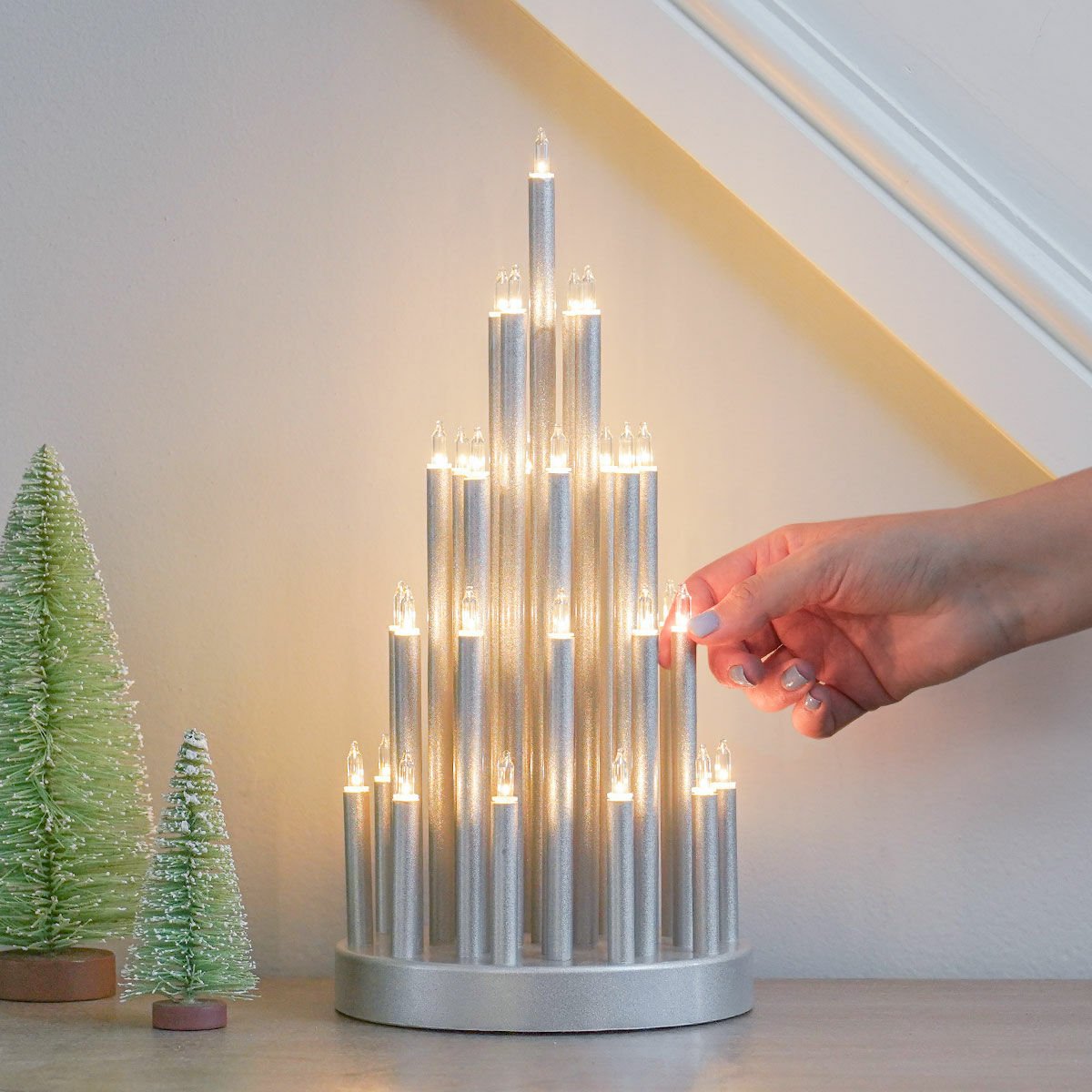33cm Silver Tiered Effect Candle Bridge, 33 Warm White LEDs image 2
