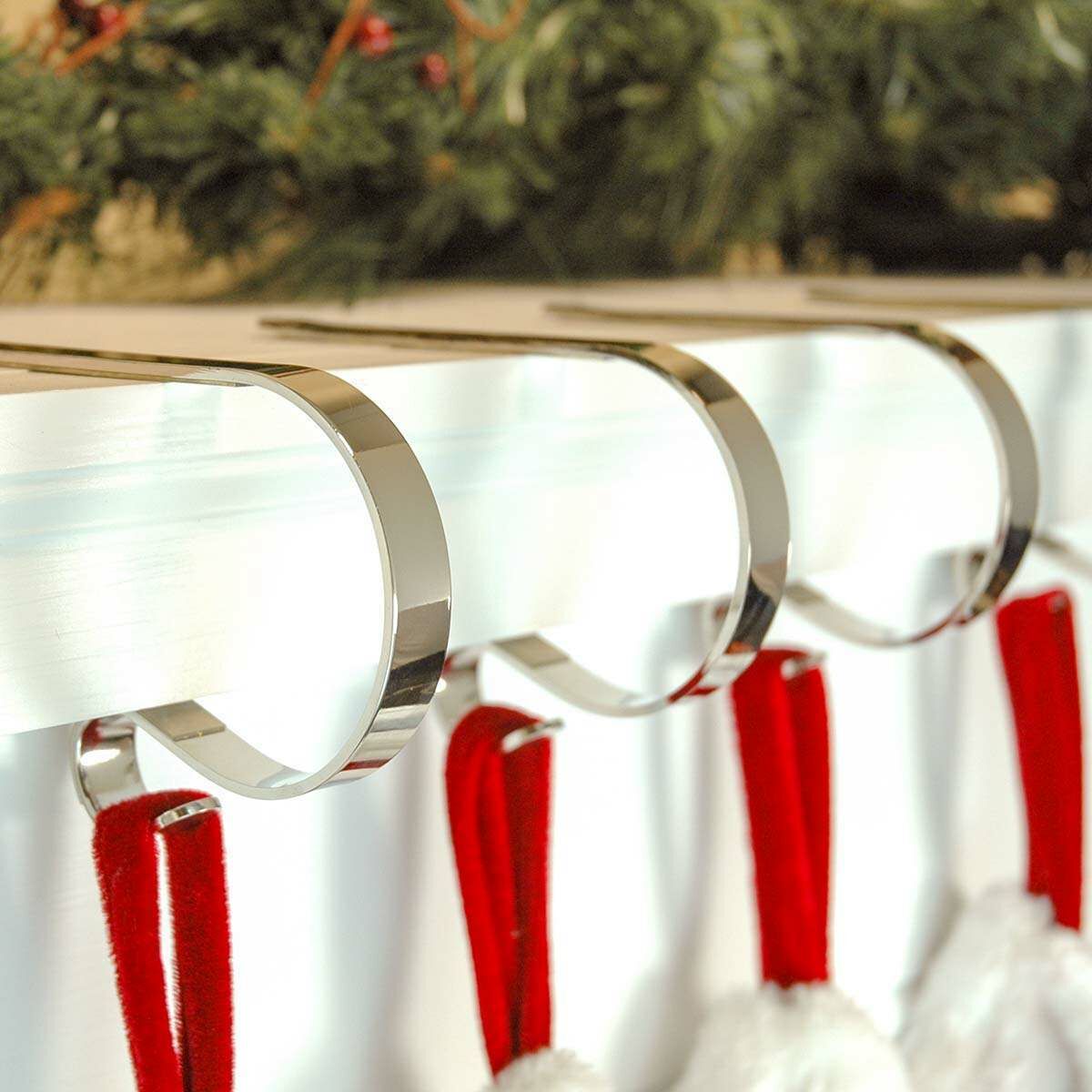 Silver Mantle Piece Christmas Stocking Clips, 4 Pack image 1