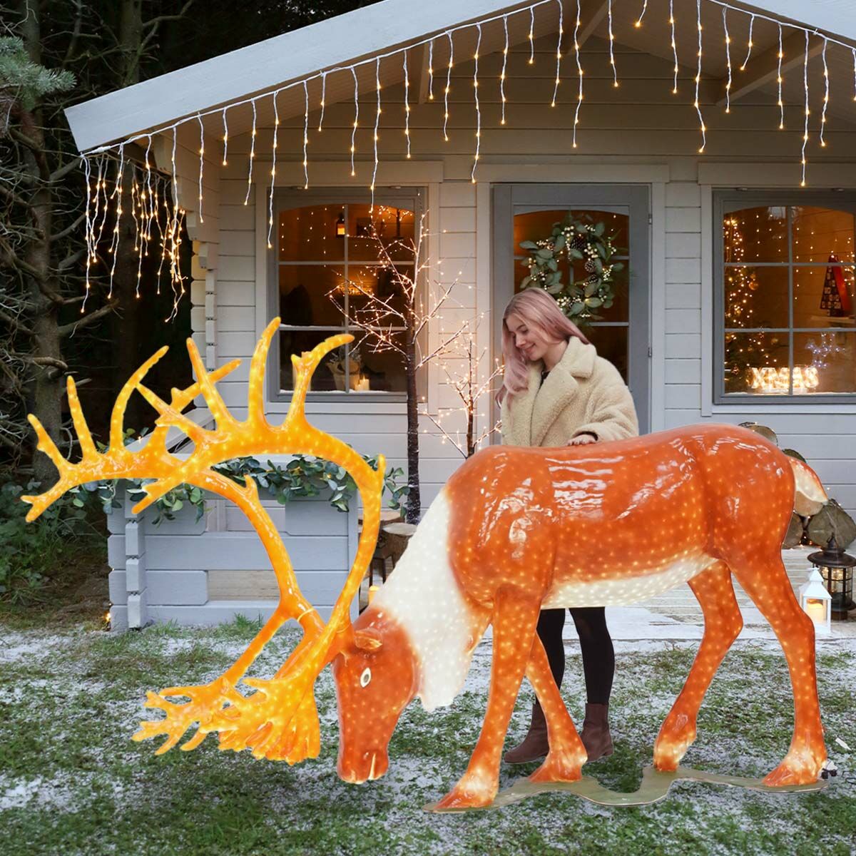 2.6m Outdoor Grazing Stag Reindeer Figure, 5600 White LEDs image 1