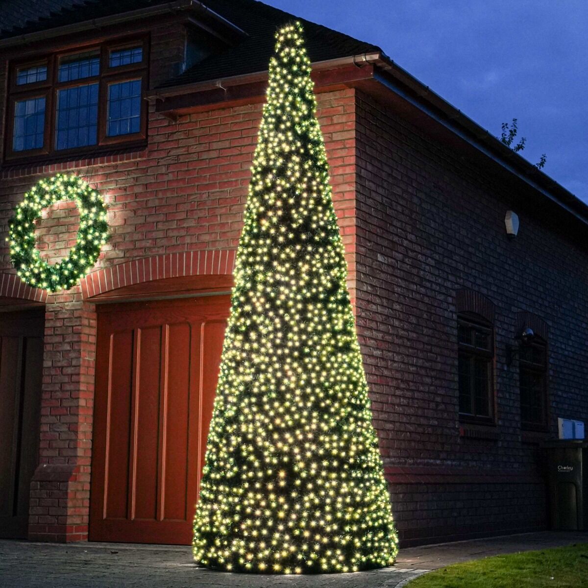 4m Outdoor Green Commercial Pre Lit Christmas Cone Tree, Rubber Cable Warm White ConnectGo® LEDs image 1