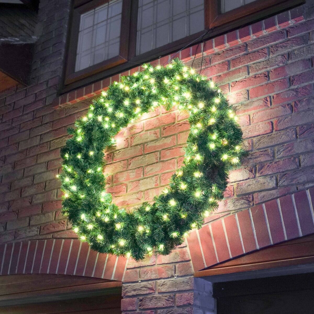 1.2m Outdoor Green Commercial Christmas Pre Lit Wreath, Warm White ConnectGo® LEDs image 1