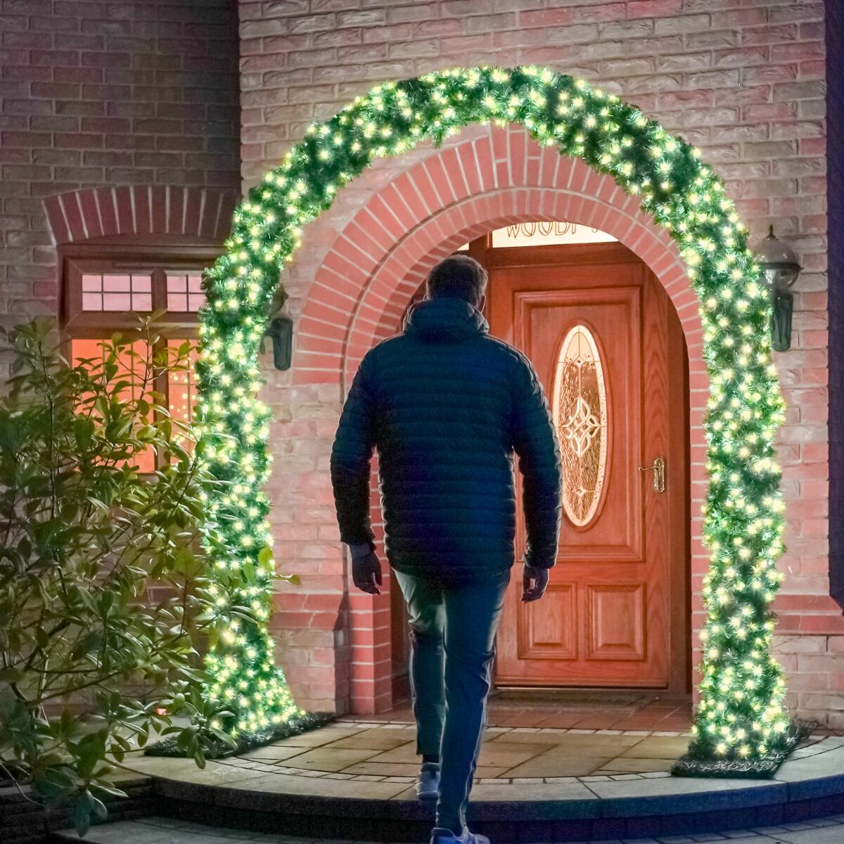 2.5m Outdoor Green Commercial Christmas Pre Lit Archway, Warm White ConnectGo® LEDs image 1