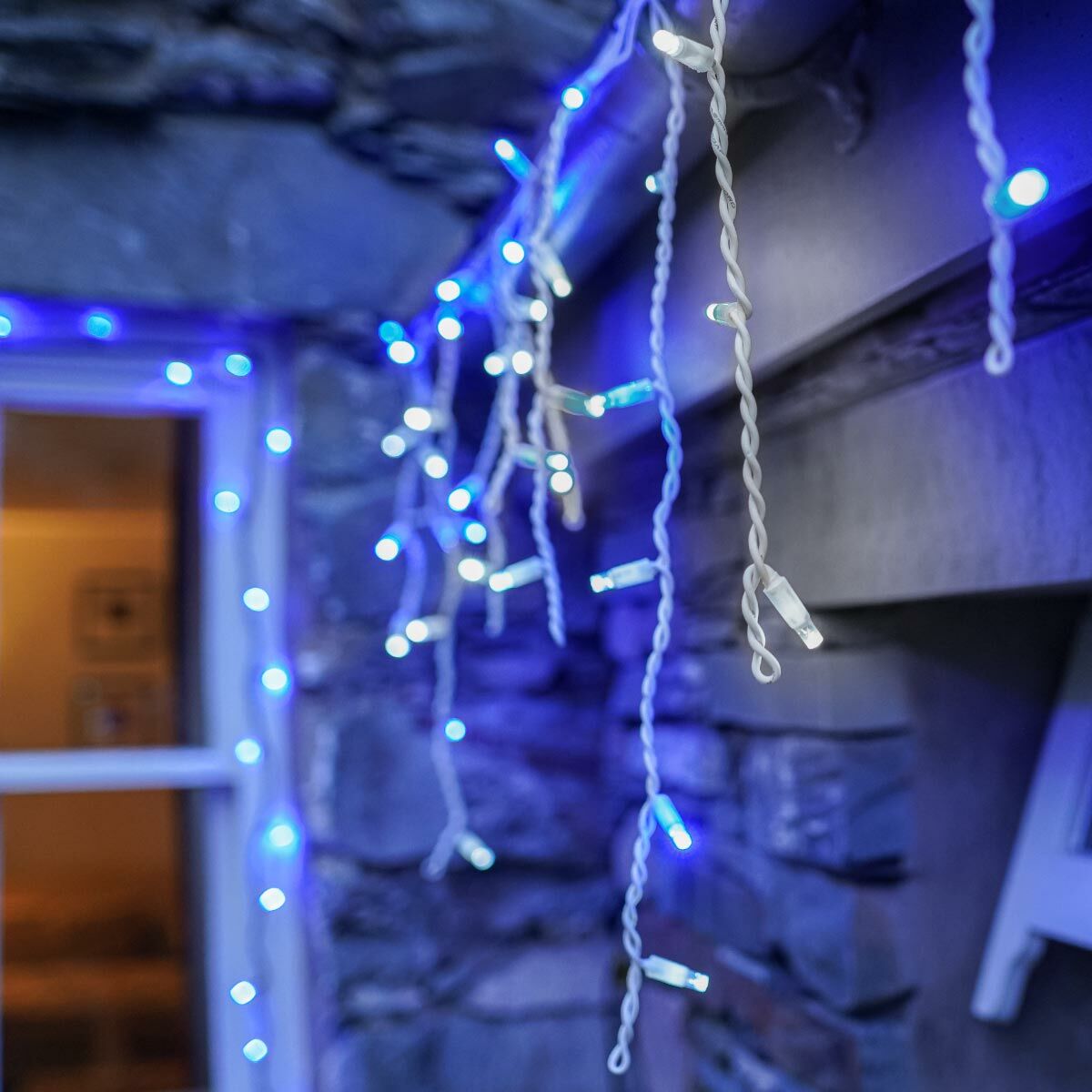 5m Blue and White Icicle Lights, Connectable, 120 LEDs, White Rubber Cable image 2