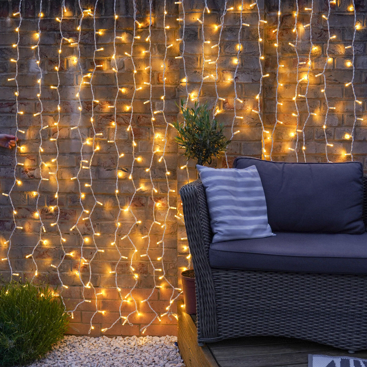 2m x 2m Outdoor Curtain Lights, Connectable, 400 Warm White LEDs, White Cable  image 1