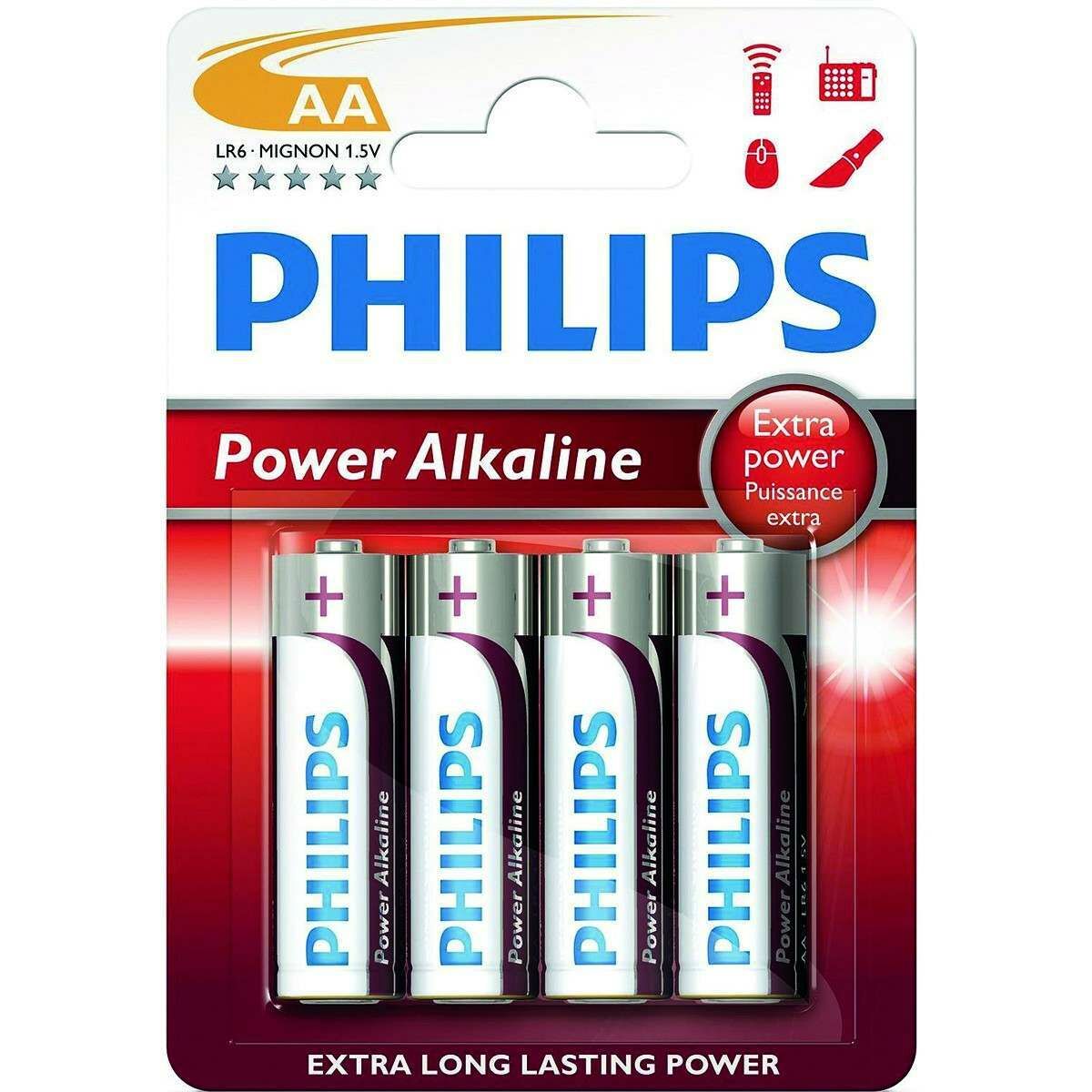 Philips Power Alkaline AA Batteries (Pack of 4) image 2