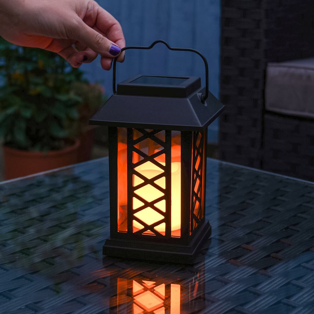 Solar Flickering LED Candle Lantern, 17.5cm image 1