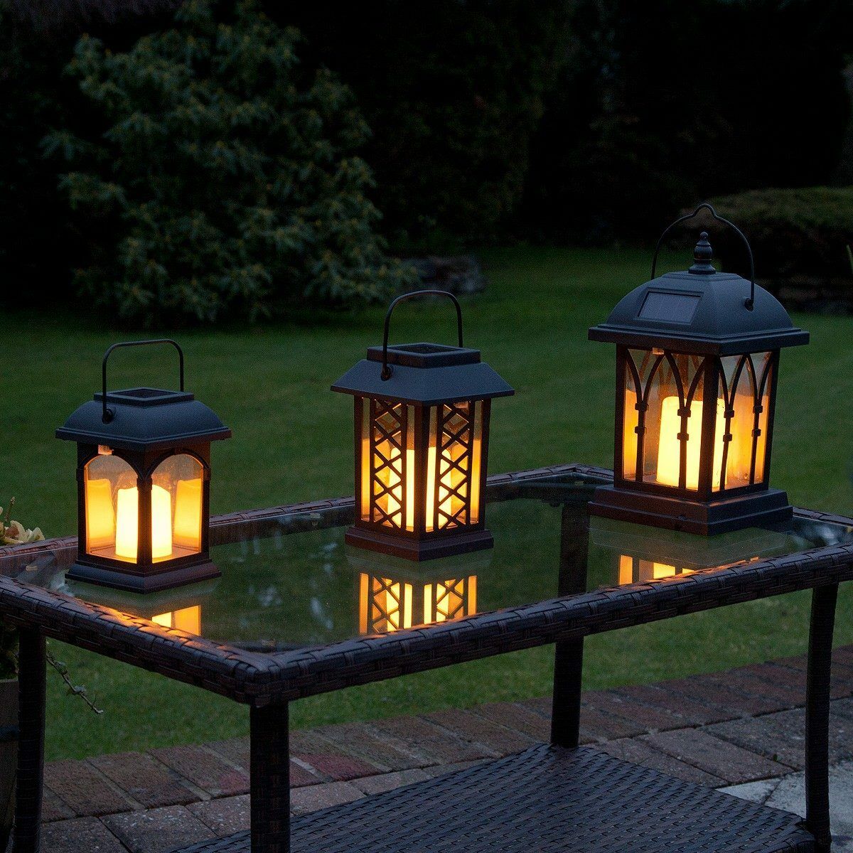 Solar Garden Flickering Candle Lantern, Amber LED, 3 Pack image 3