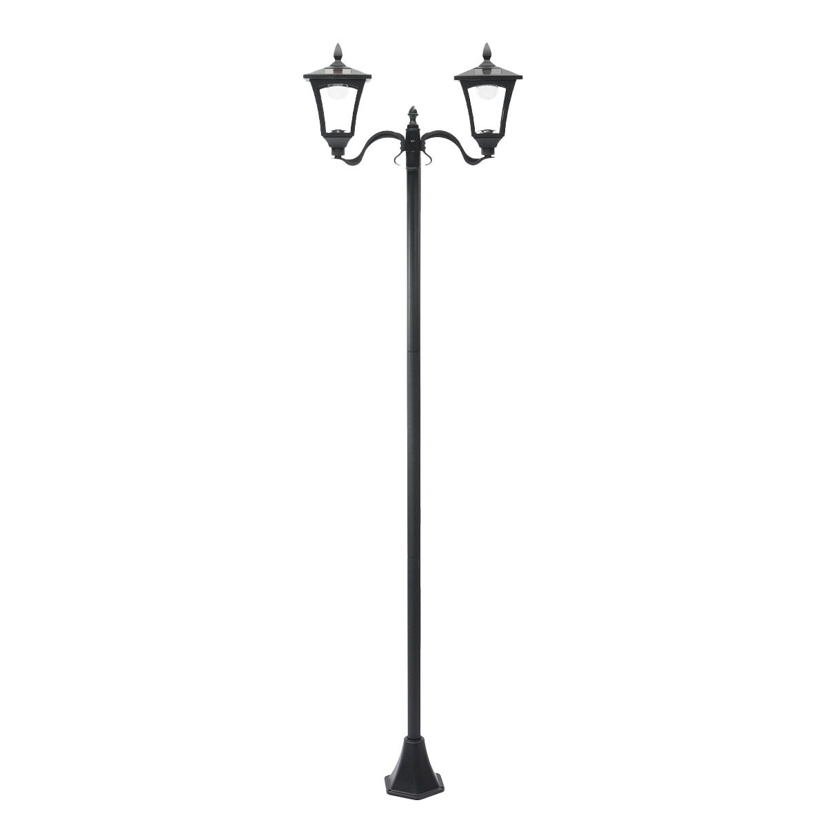 Large Black Twin Head Solar Security Lamp Post, 2.1m image 6