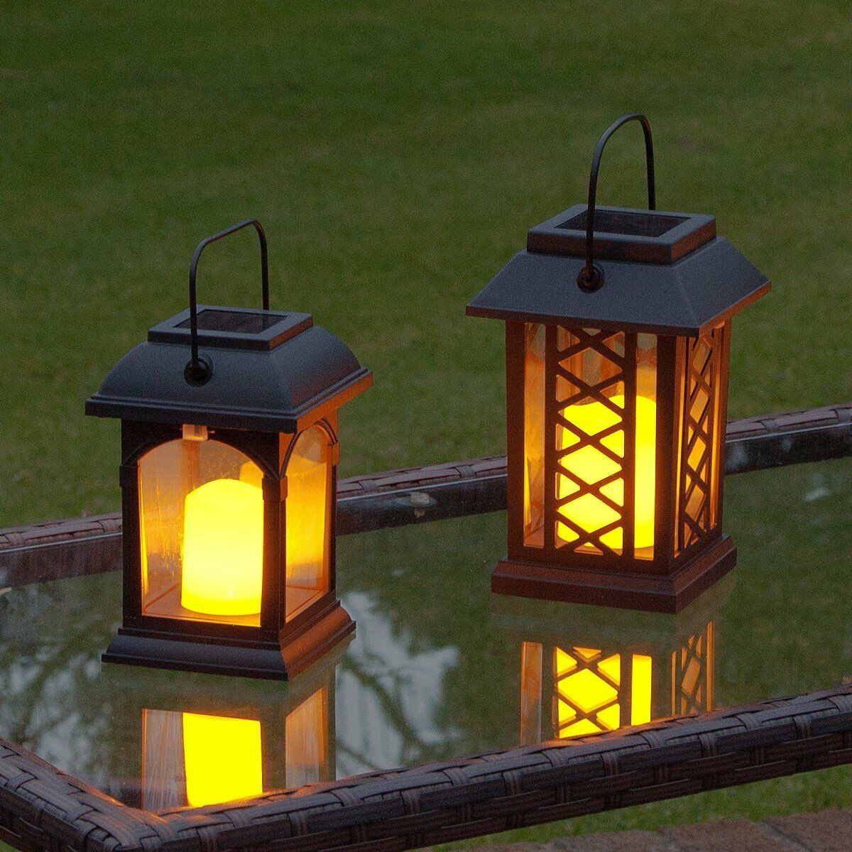 Solar Flickering Candle Lantern, Amber LED, 2 Pack image 2