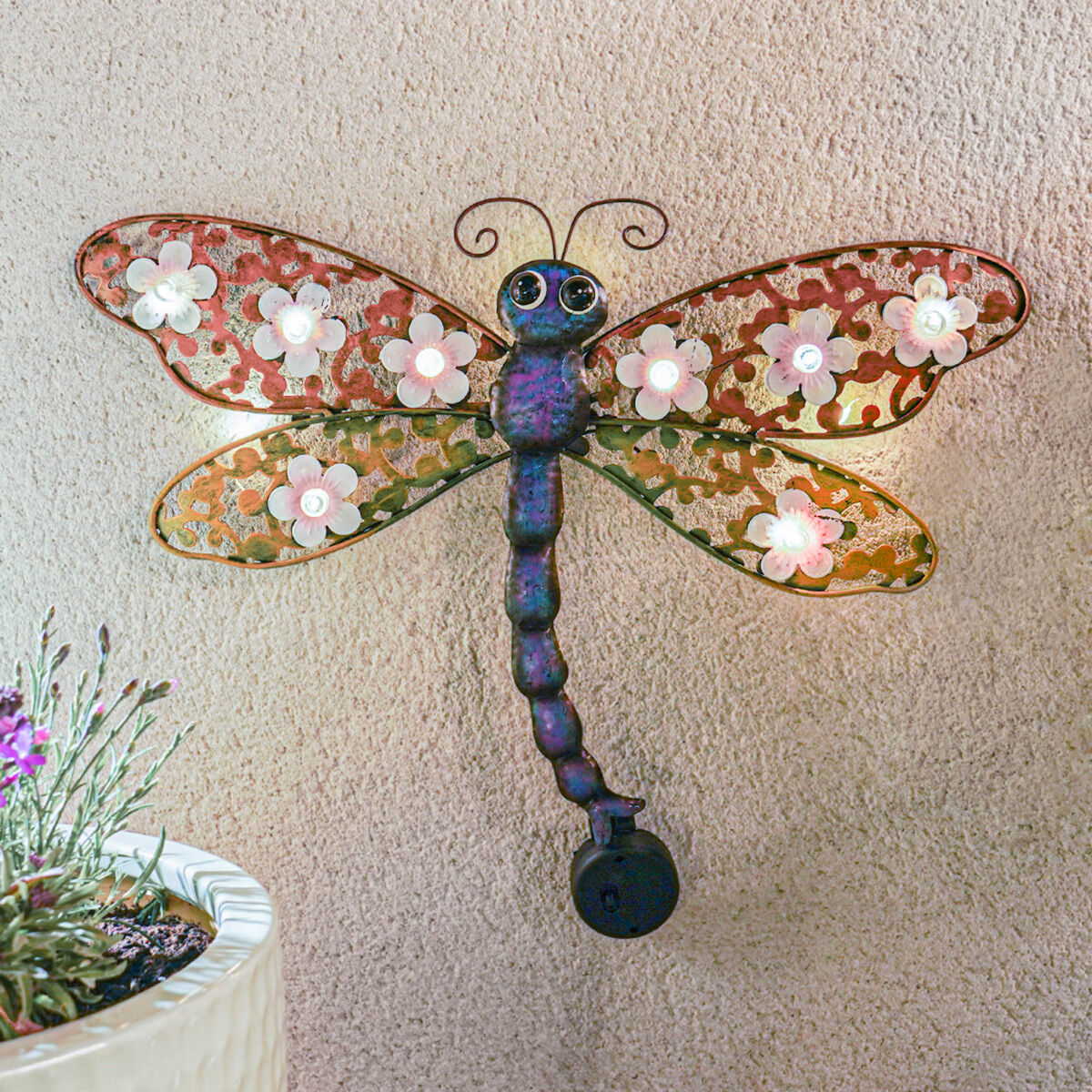 Solar Metal Dragonfly Fence Decoration Light image 1