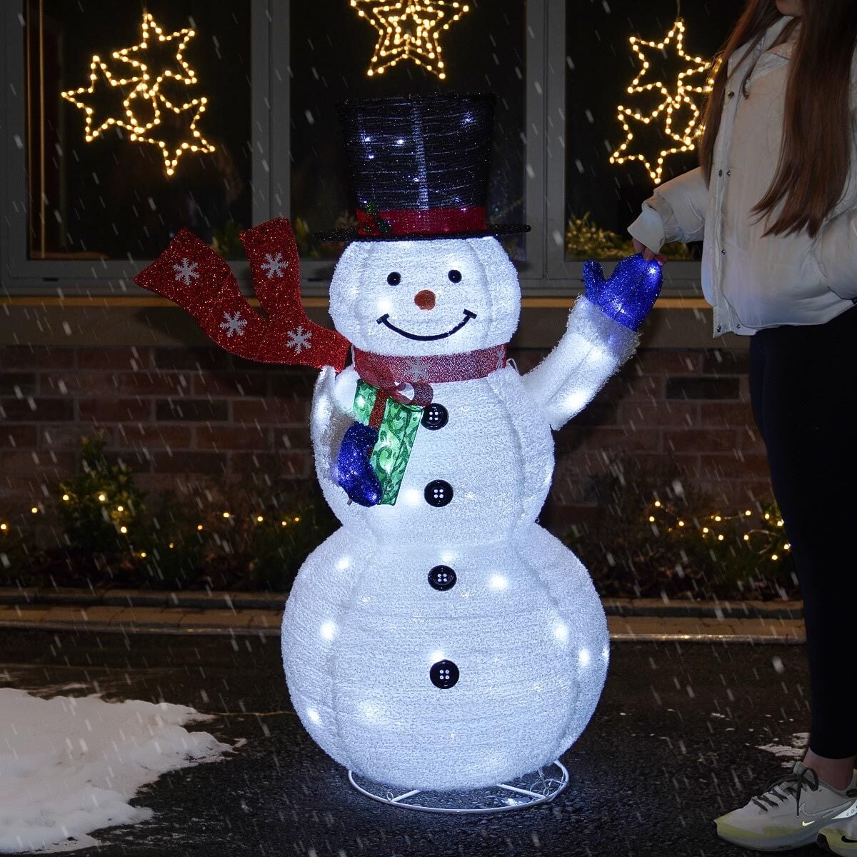 1.2m Outdoor Collapsible Snowman with Scarf, 120 White LEDs image 1