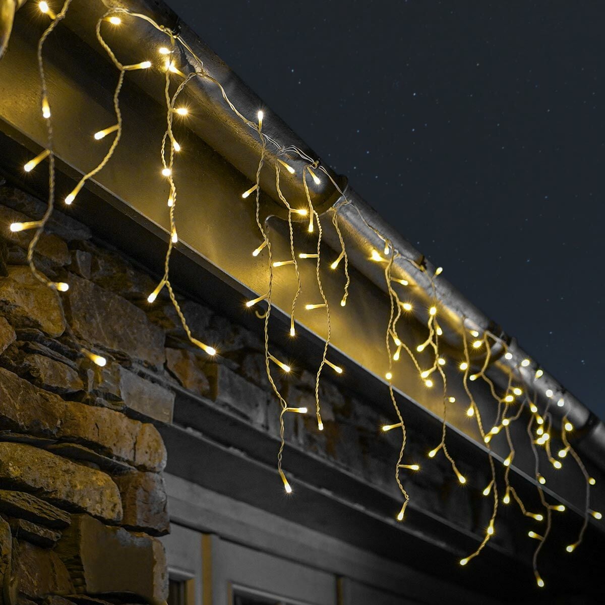5.2m Outdoor Battery Multi Function Icicle Lights, 200 Warm White LEDs image 1
