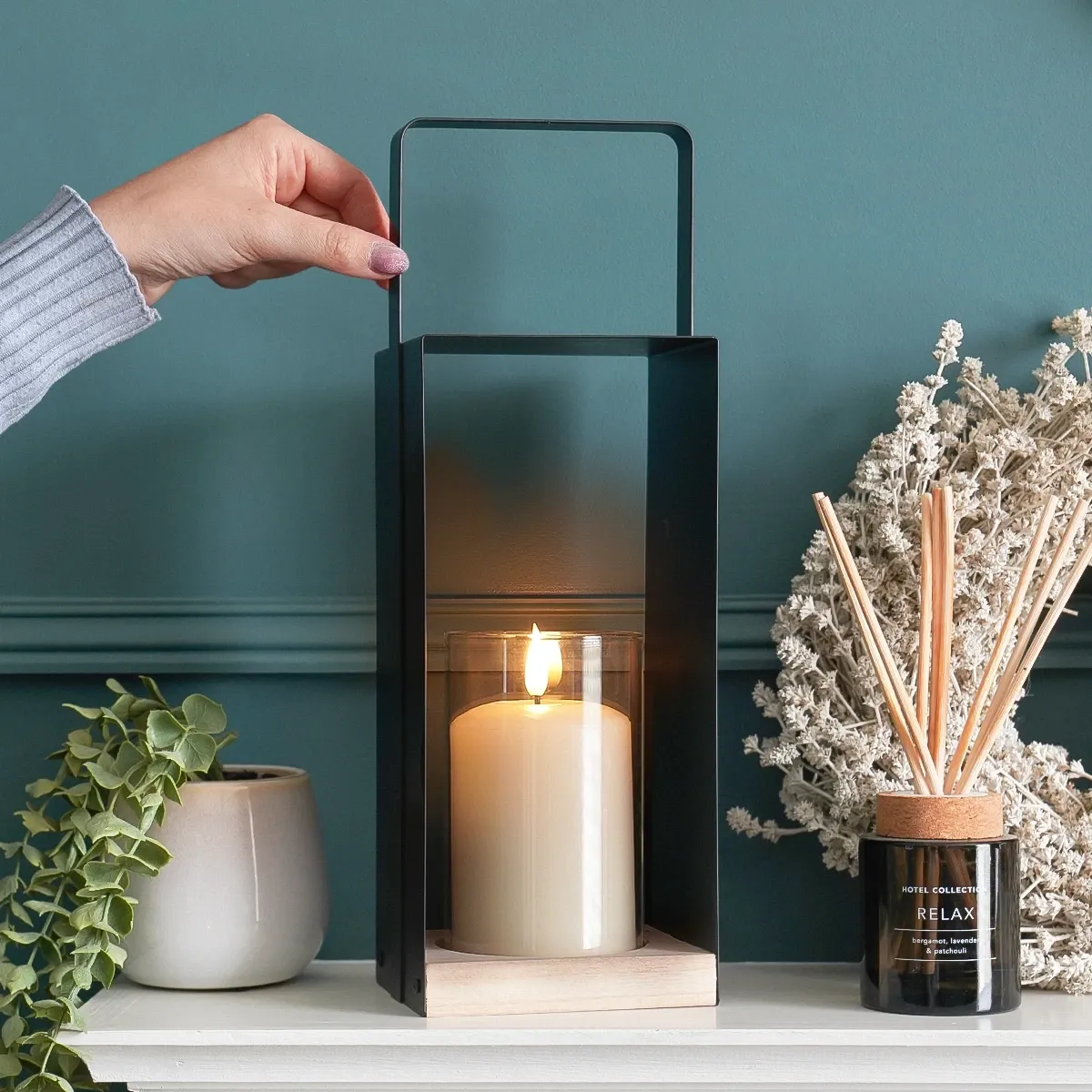 Black Metal Candle Lantern Holder 35cm image 2