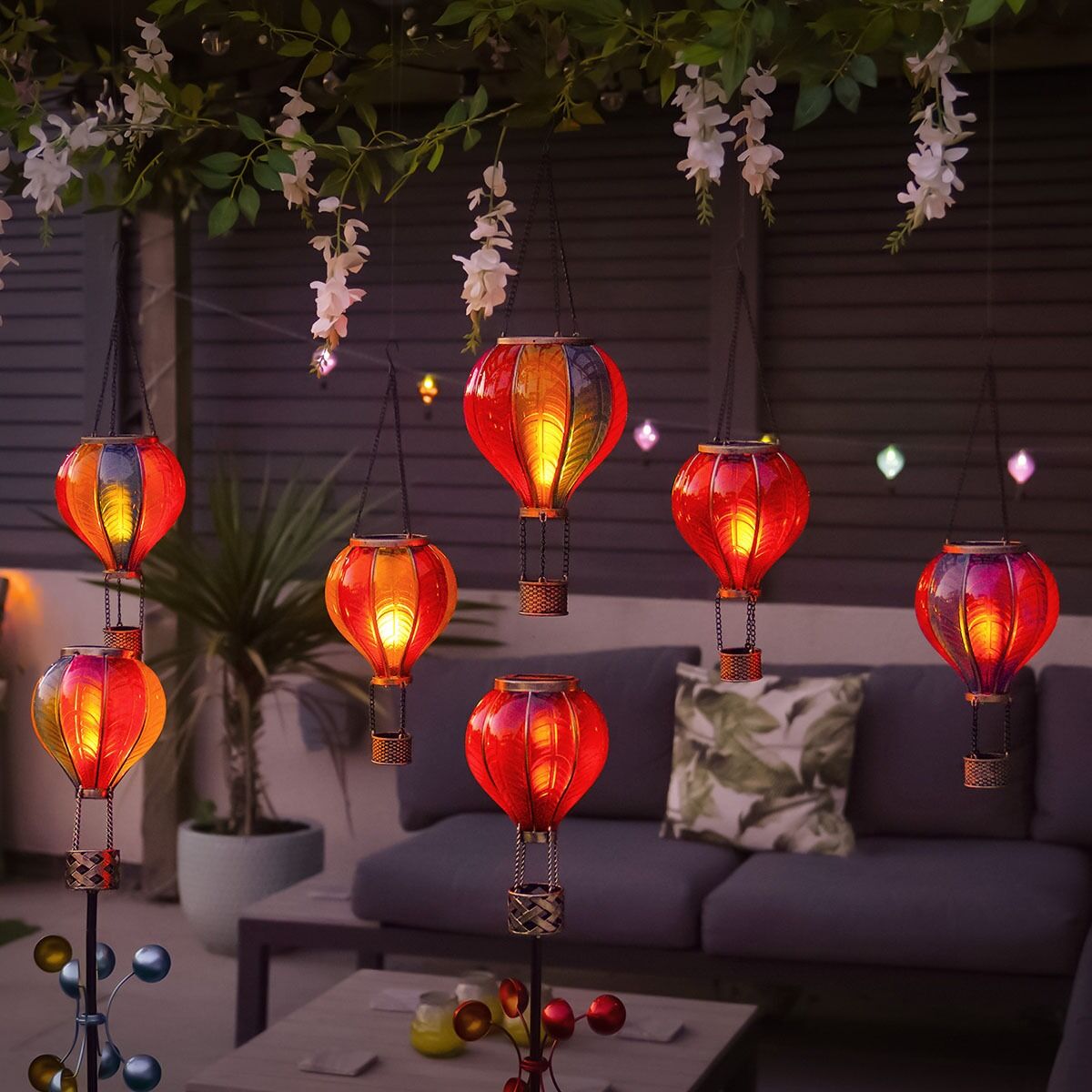 Red Solar Cool Flame Balloon Wind Spinner Stake Light image 9