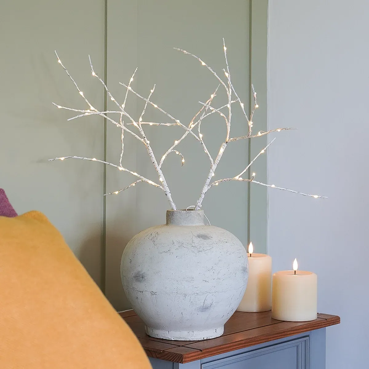 3 x White Birch Battery Twig Lights 70 Warm White LEDs image 1