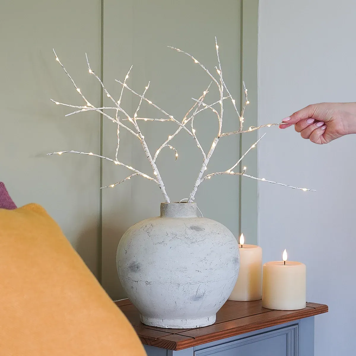 3 x White Birch Battery Twig Lights 70 Warm White LEDs image 3