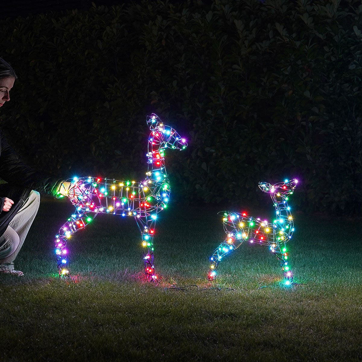 Doe & Fawn Connectable Outdoor Light up Reindeer with Remote Control - Adjustable Colours image 1