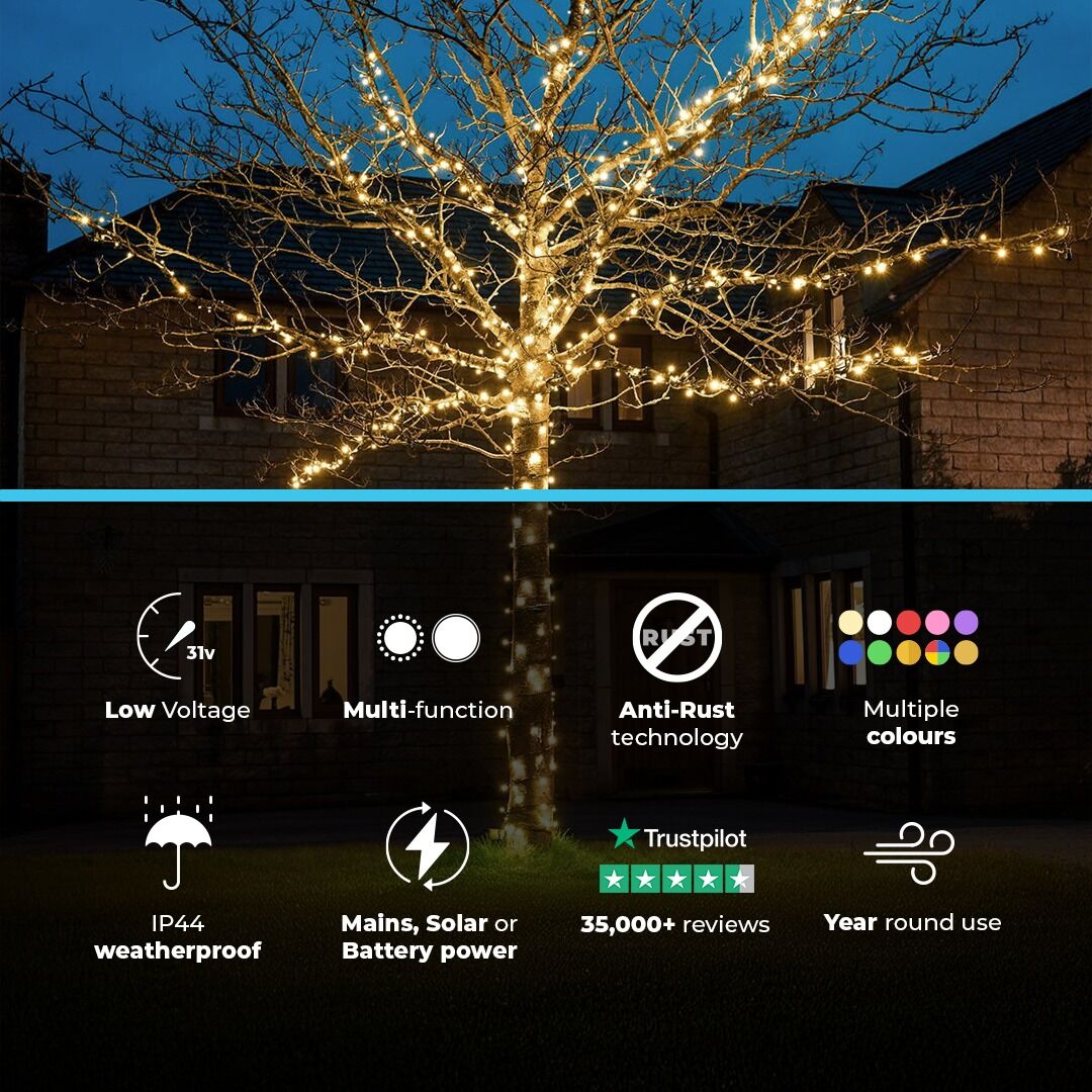 5m Warm White Fairy Lights, Connectable, 50 LEDs, Dark Green Cable image 2