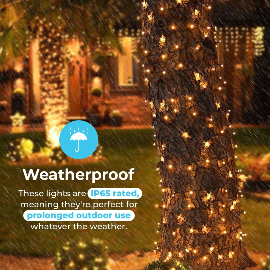 10m Warm White String Lights, Connectable, 100 LEDs, Black Rubber Cable image 3