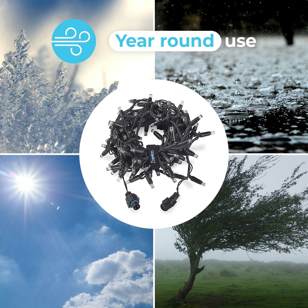 10m Warm White String Lights, Connectable, 100 LEDs, Black Rubber Cable image 8