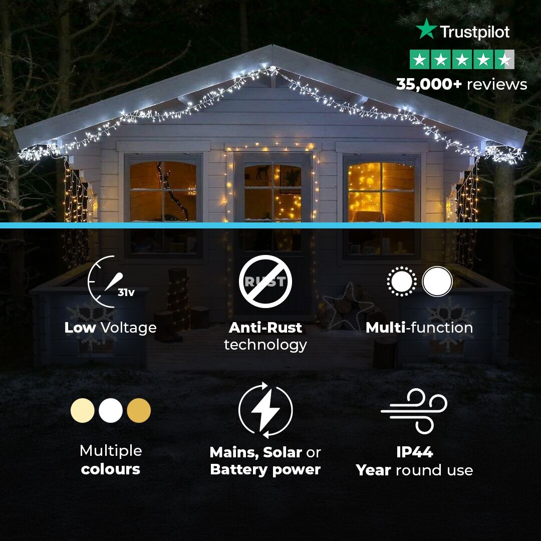 4m Outdoor Cluster Lights, Connectable, 300 White LEDs, Clear Cable image 2
