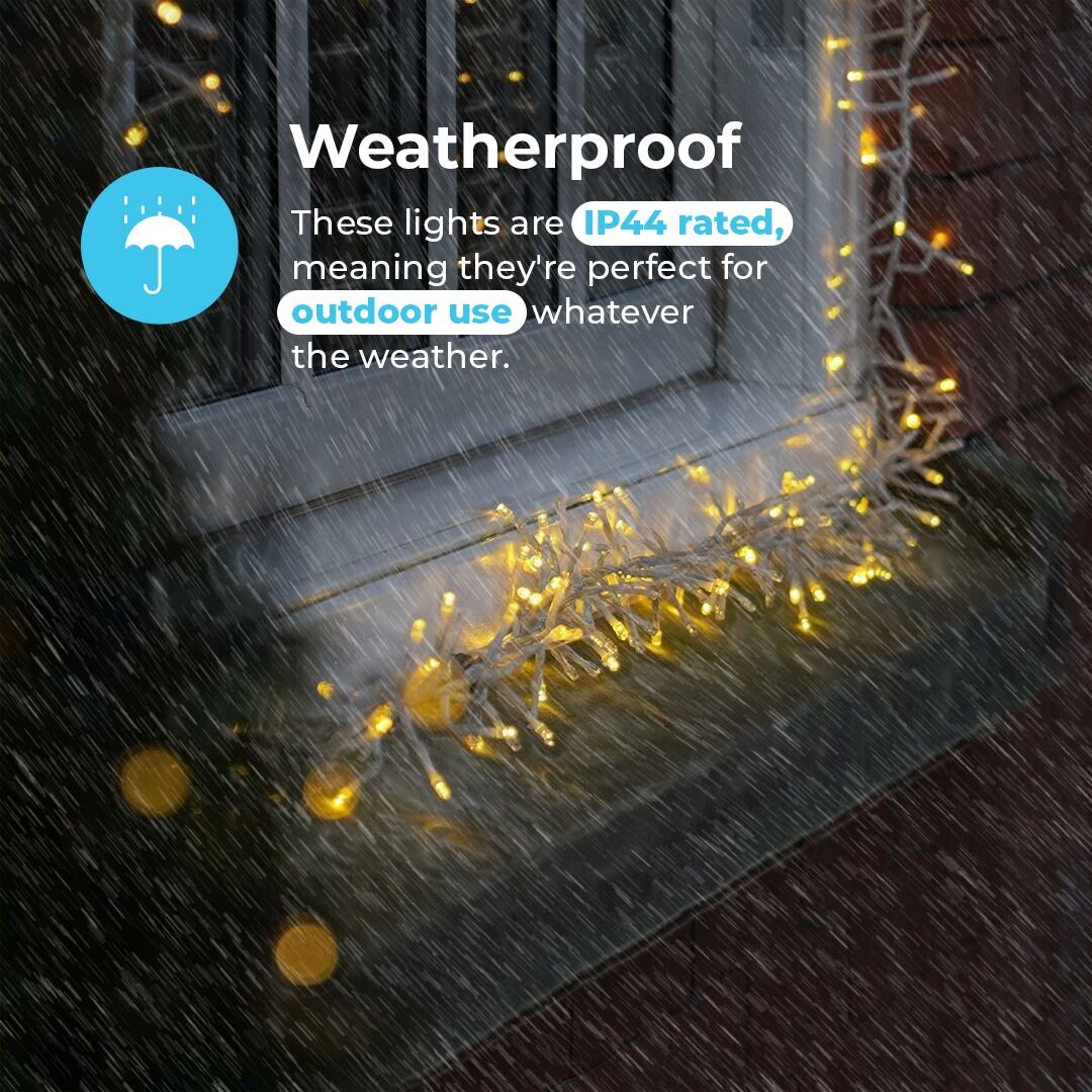 4m Outdoor Cluster Lights, Connectable, 300 White LEDs, Clear Cable image 4