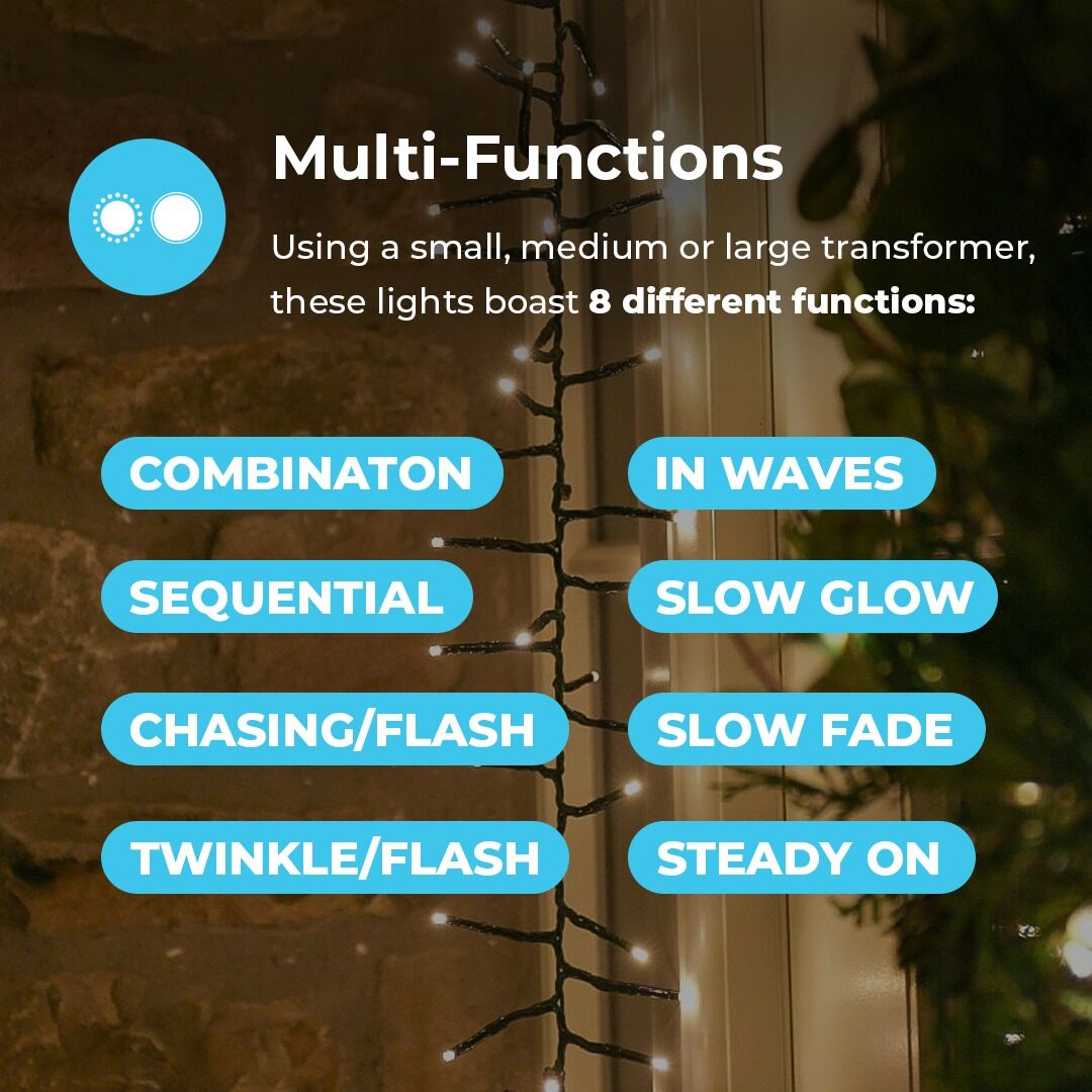 4m Outdoor Cluster Lights, Connectable, 300 White LEDs, Dark Green Cable image 7