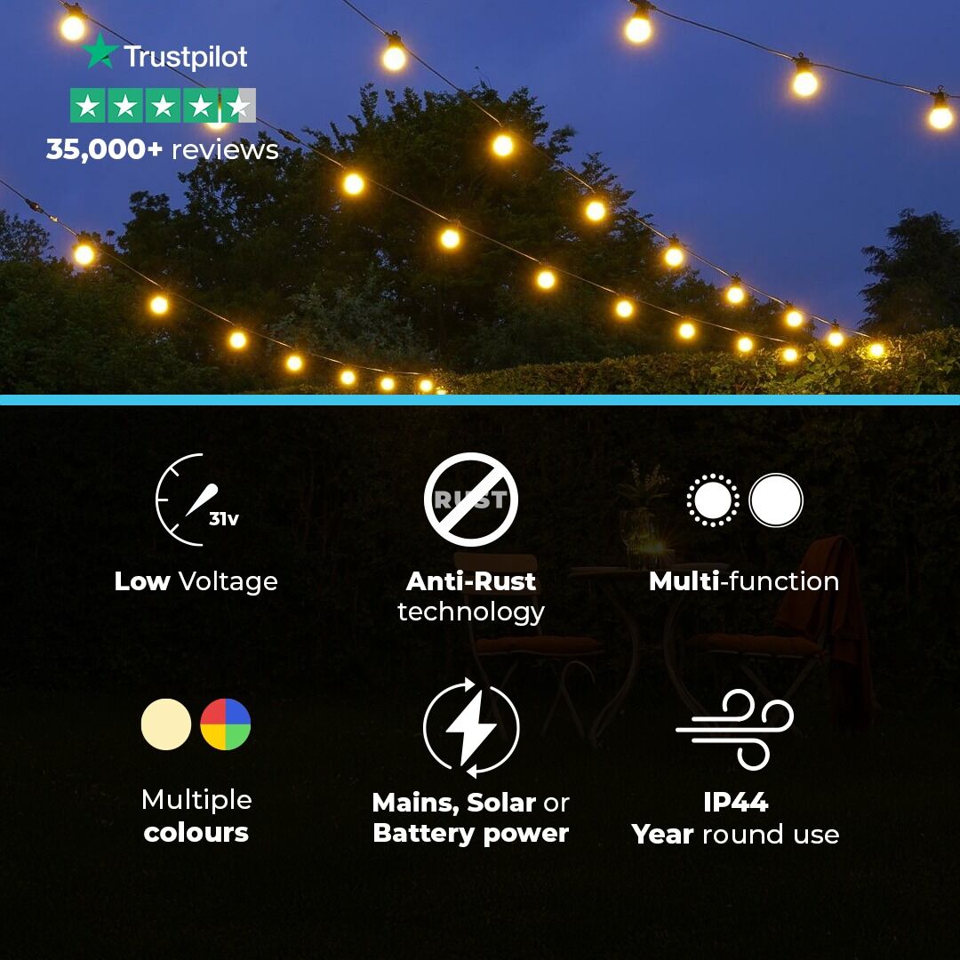 Connectable Festoon Lights with G50 Clear Filament Effect Bulbs on Black Rubber Cable image 3