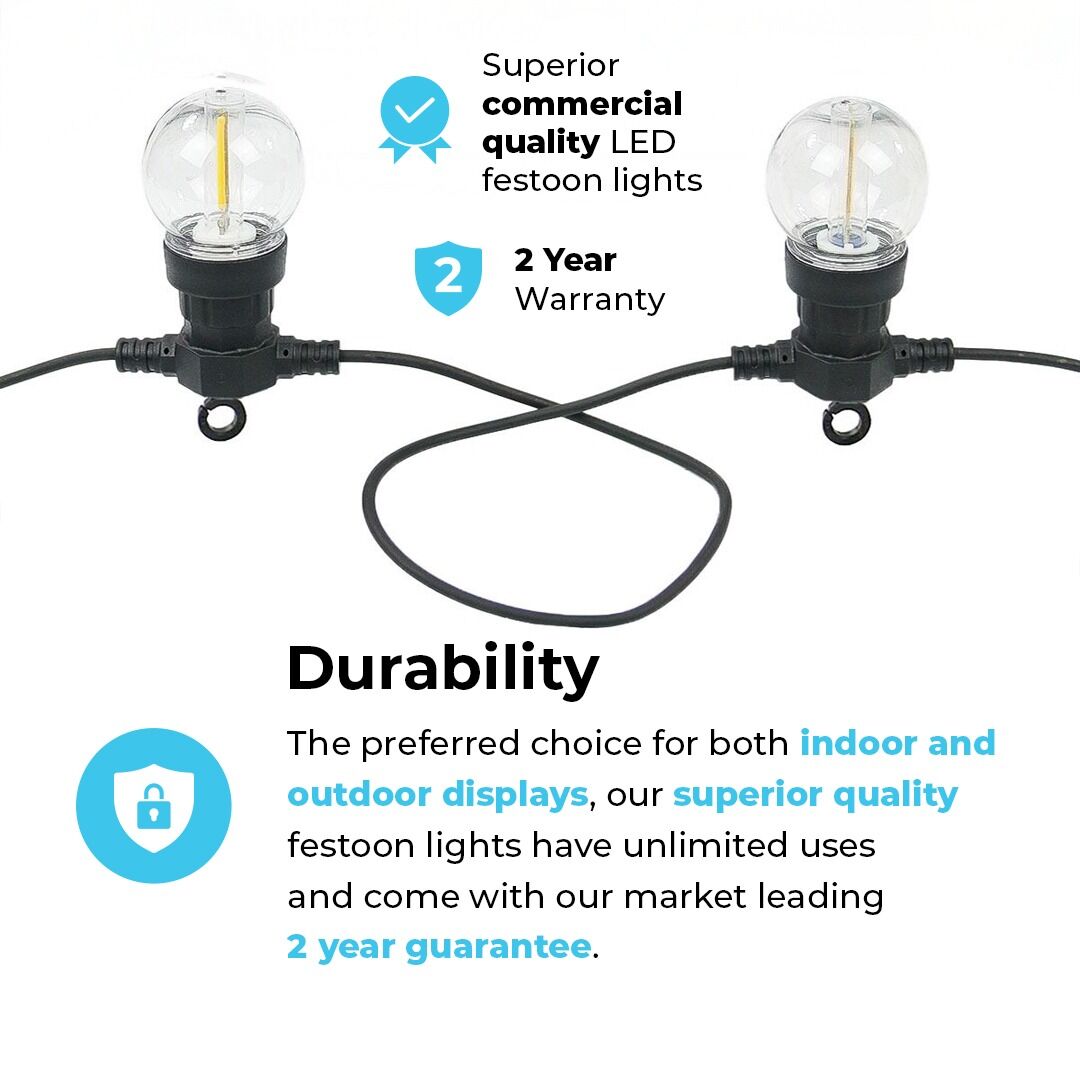 Connectable Festoon Lights with G50 Clear Filament Effect Bulbs on Black Rubber Cable image 7