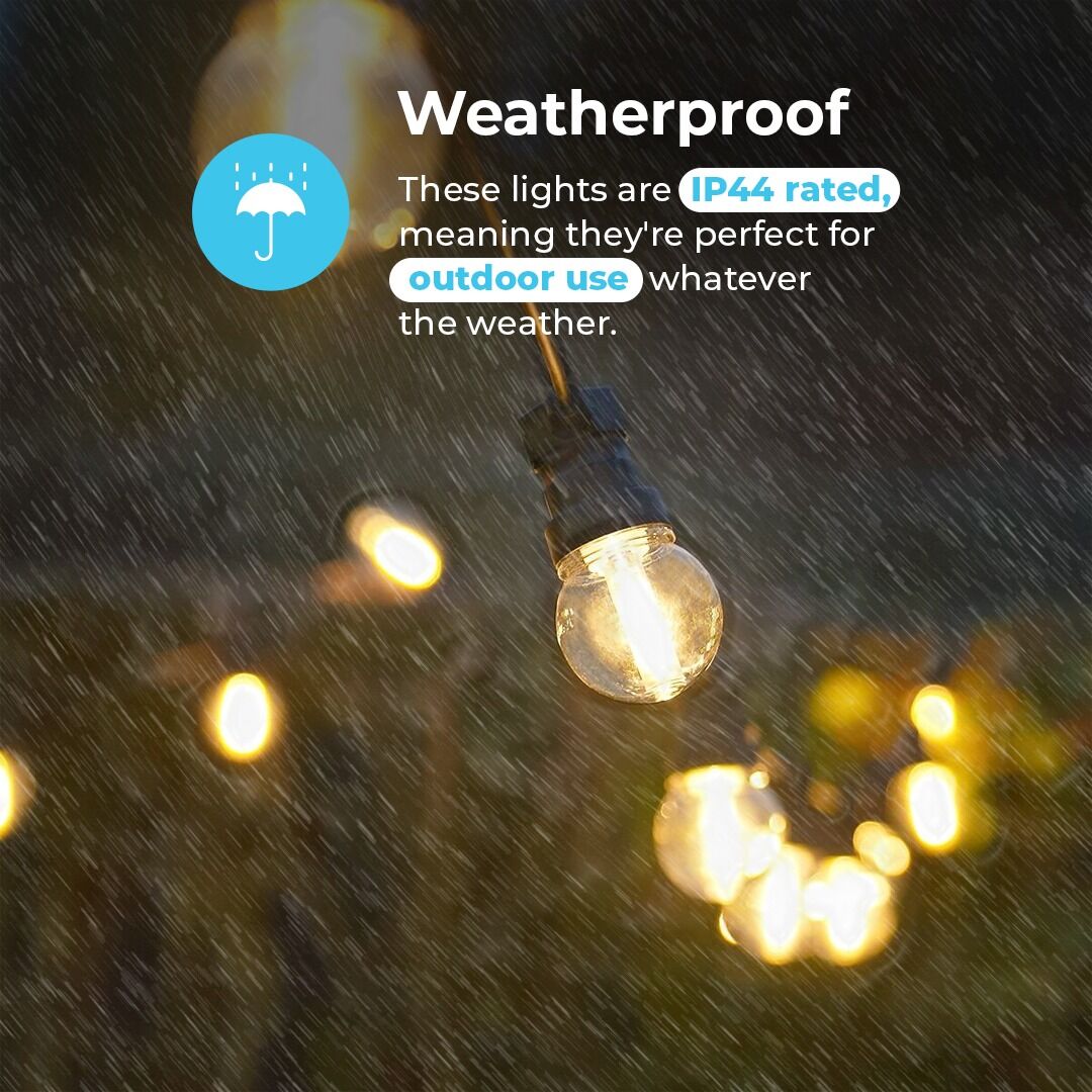 Connectable Festoon Lights with G50 Clear Filament Effect Bulbs on Black Rubber Cable image 6