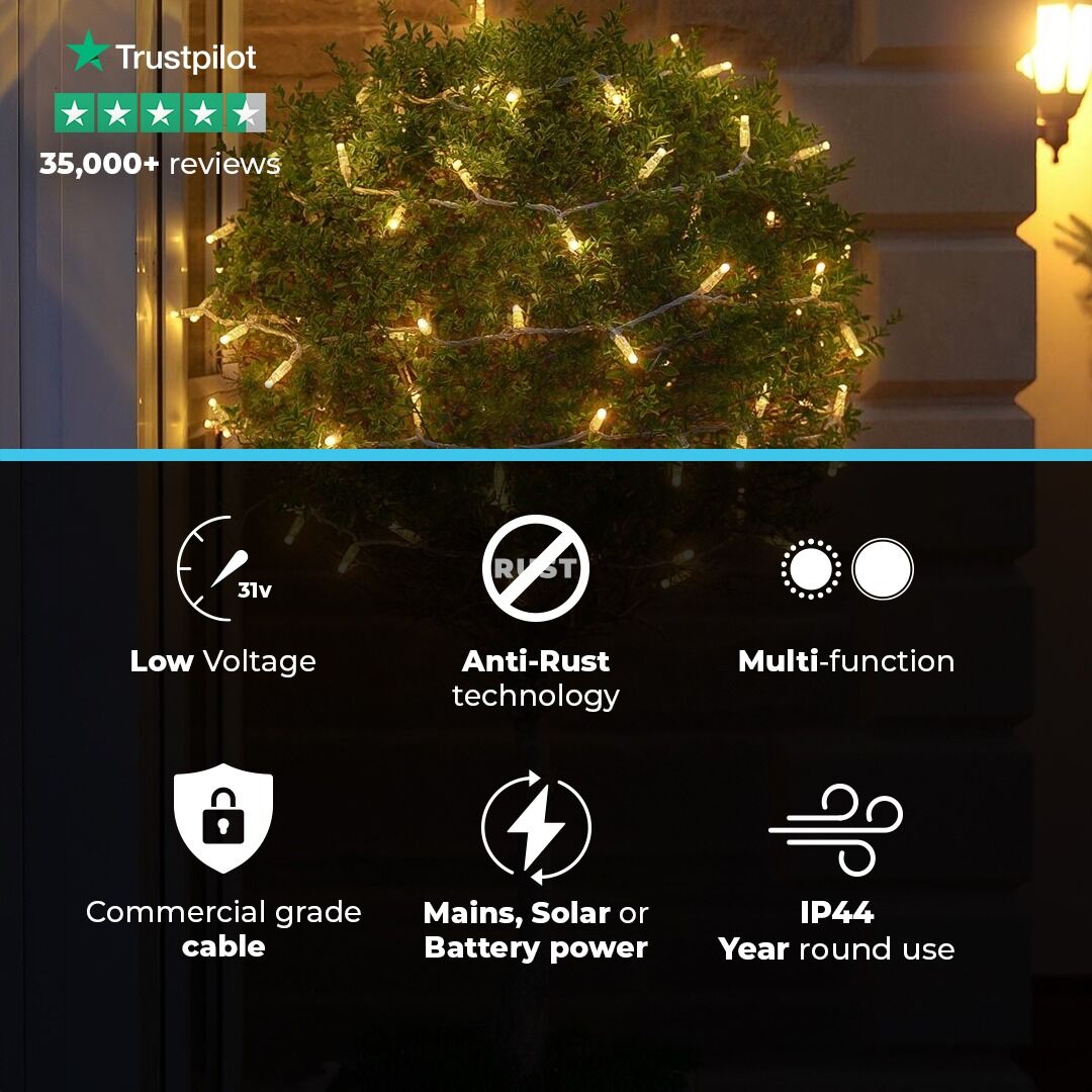 ConnectGo® 10m 100 Warm White LEDs Connectable Outdoor Fairy Lights Clear Cable image 3