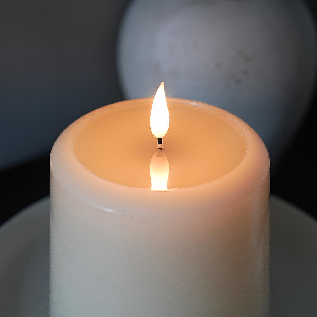 Ember™ Ivory LED Chapel Pillar Candle with Large Wax Pooling Effect image 2