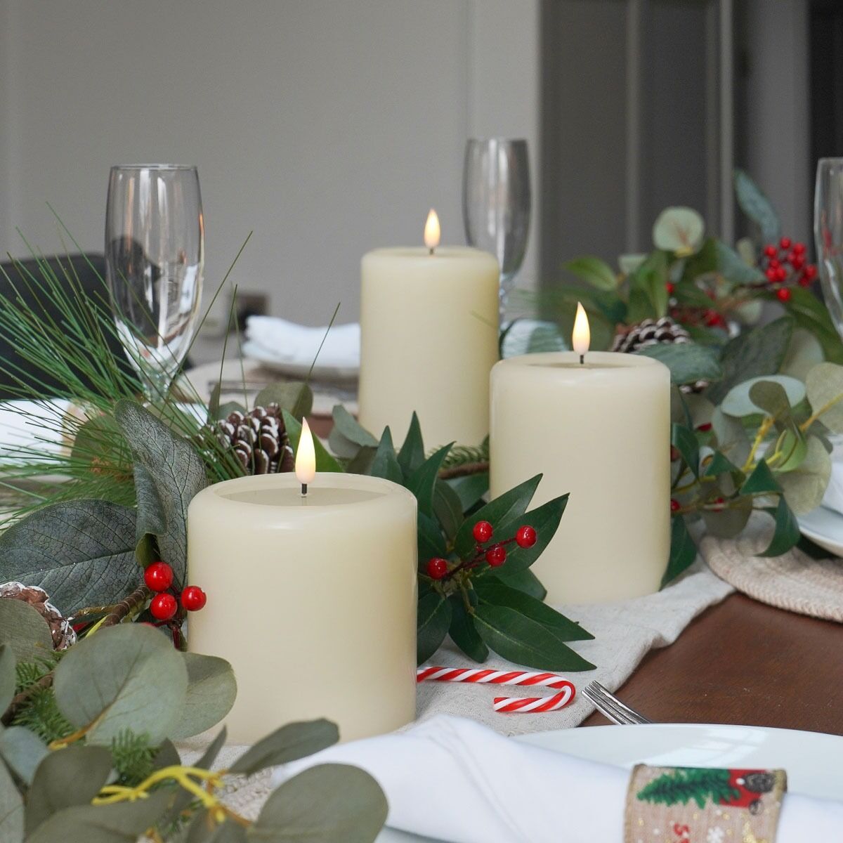 Ember™ Ivory LED Chapel Pillar Candle Trio with Large Wax Pooling Effect image 5