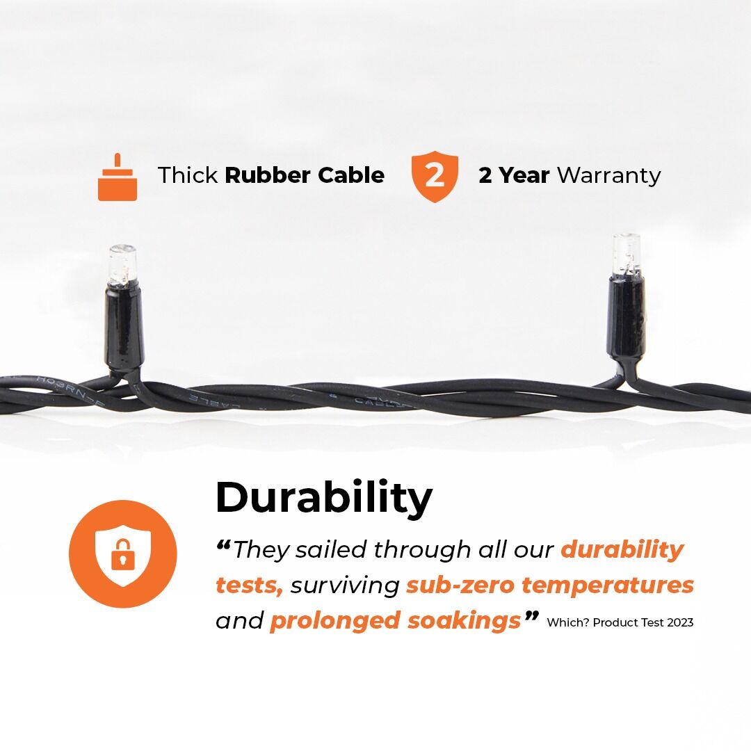 5m Warm White 40 LED Connectable String Lights on Black Rubber Cable image 4